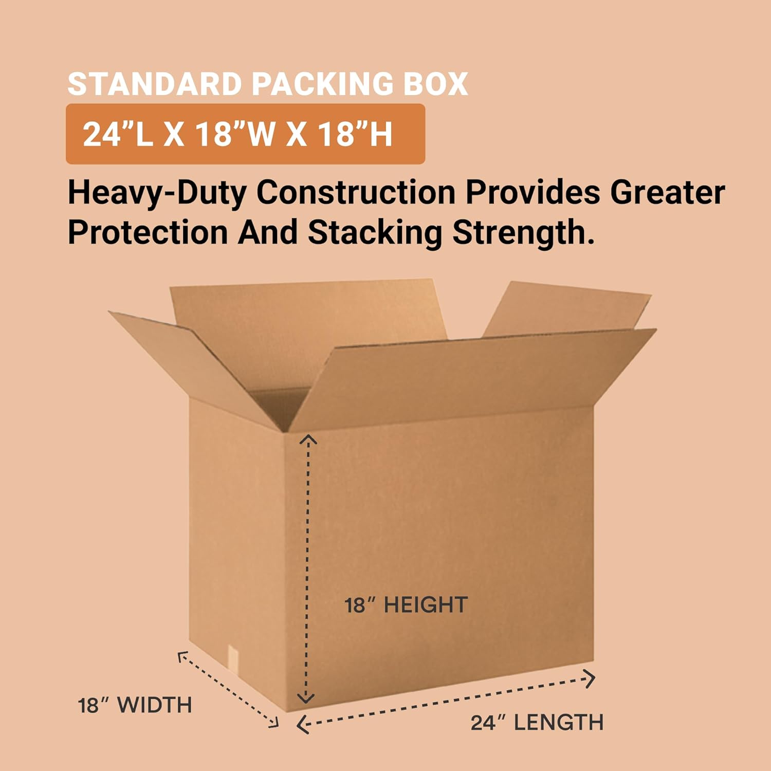 Box USA Shipping Boxes Large 24"L x 18"W x 18"H 10-Pack - Corrugated Cardboard Box for Moving, Mailing, Packing, Packaging and Storage