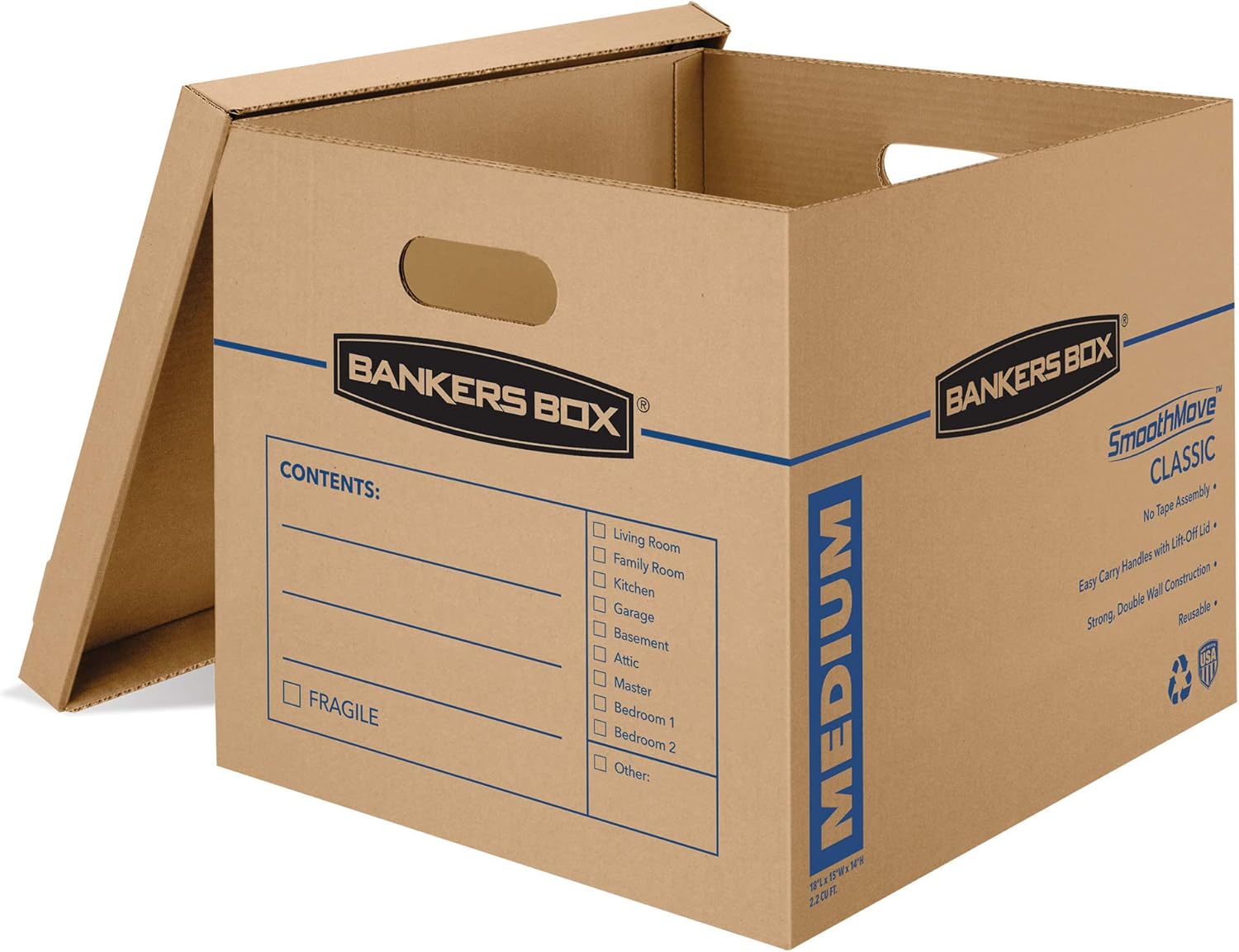 Alternative view of Bankers Box Medium Classic Moving Box 20 Pack, Reinforced Handles, Tape-Free Assembly, Box with Lid, 19-in x 14.5-in x 15.5-in (8817202)