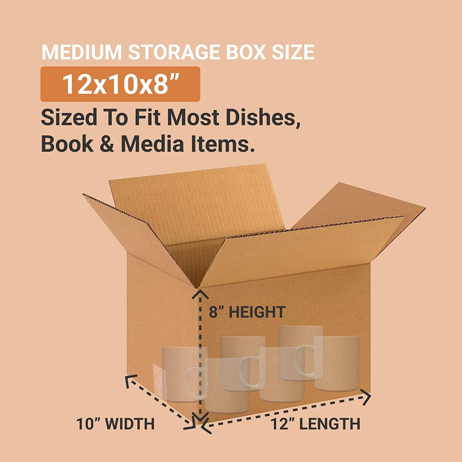 BOX USA Shipping Boxes Medium 12"L x 10"W x 8"H 25-Pack - Corrugated Cardboard Box for Moving, Mailing, Packing, Packaging and Storage
