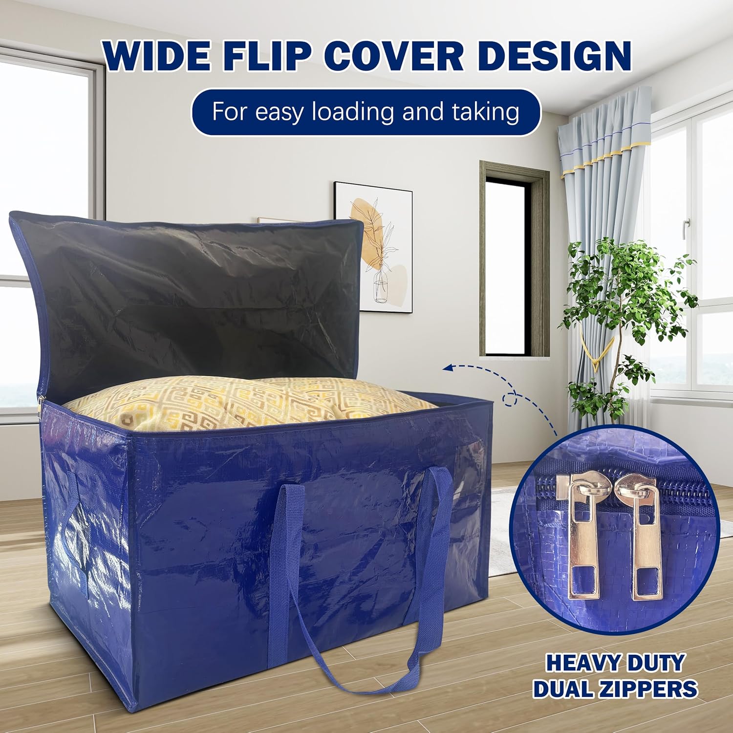 Alternative view of 8 Pack Extra Heavy Duty Large Moving Bags with Strong Zipper & Carrying Handles, Sturdy Clothes Storage Bags Totes Bins, Packing Bag Move Boxes College Moving Supplies, Dark Blue - 24 gal