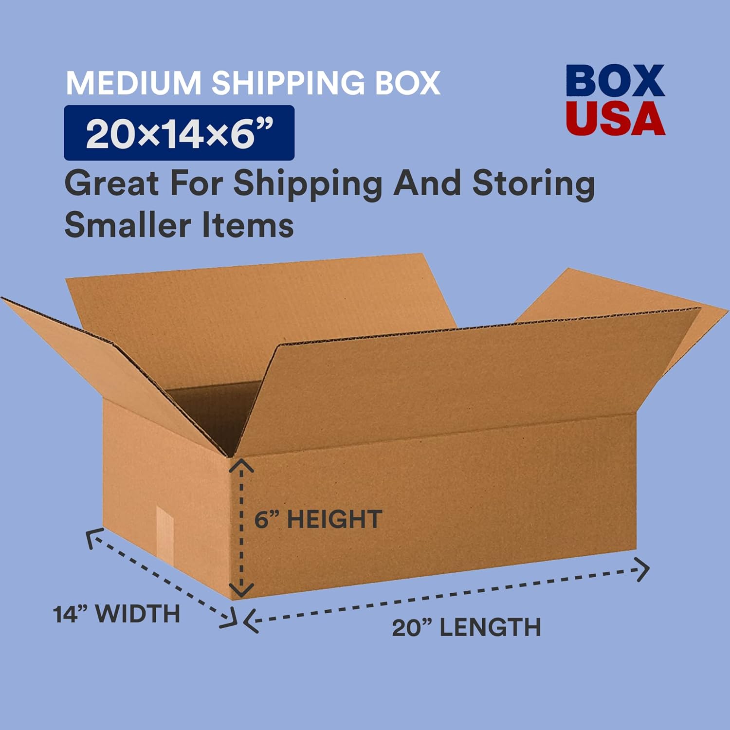 BOX USA Shipping Boxes Flat 20"L x 14"W x 6"H, 25-Pack | Corrugated Cardboard Box for Packing, Moving and Storage