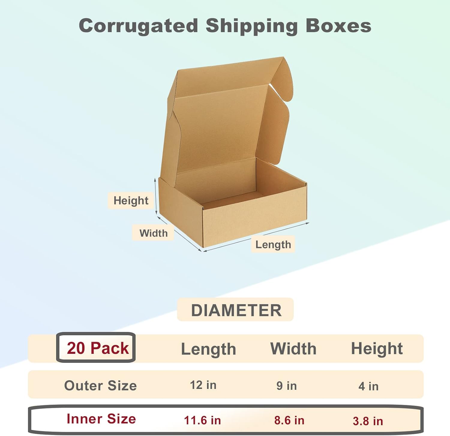 Alternative view of MEBRUDY 12x9x4 Inches Shipping Boxes Pack of 20, Small Corrugated Cardboard Box for Mailing Packing Literature Mailer