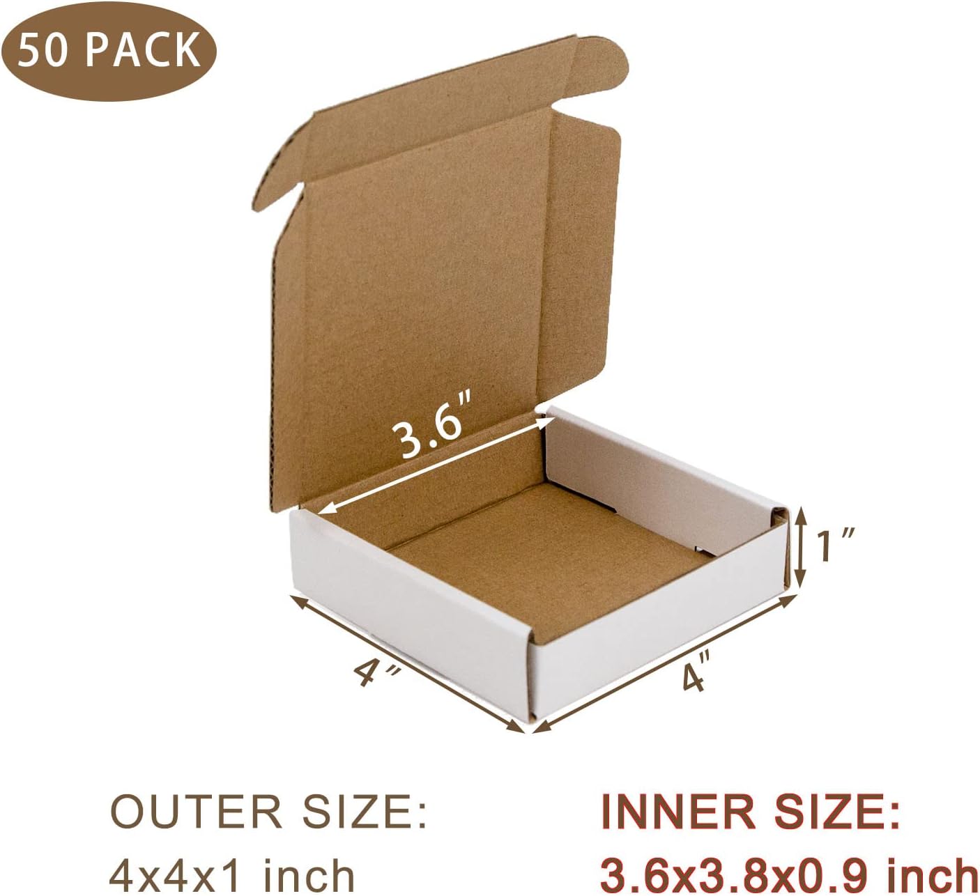 SUNLPH 50 Pack 4x4x1 Inches Small Shipping Boxes, White Corrugated Cardboard Boxes, Moving Mailing Packing Box