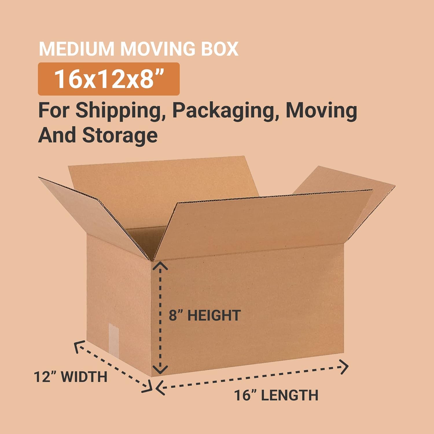 BOX USA Shipping Boxes Medium 16"L x 12"W x 8"H 25-Pack - Corrugated Cardboard Box for Moving, Mailing, Packing, Packaging and Storage
