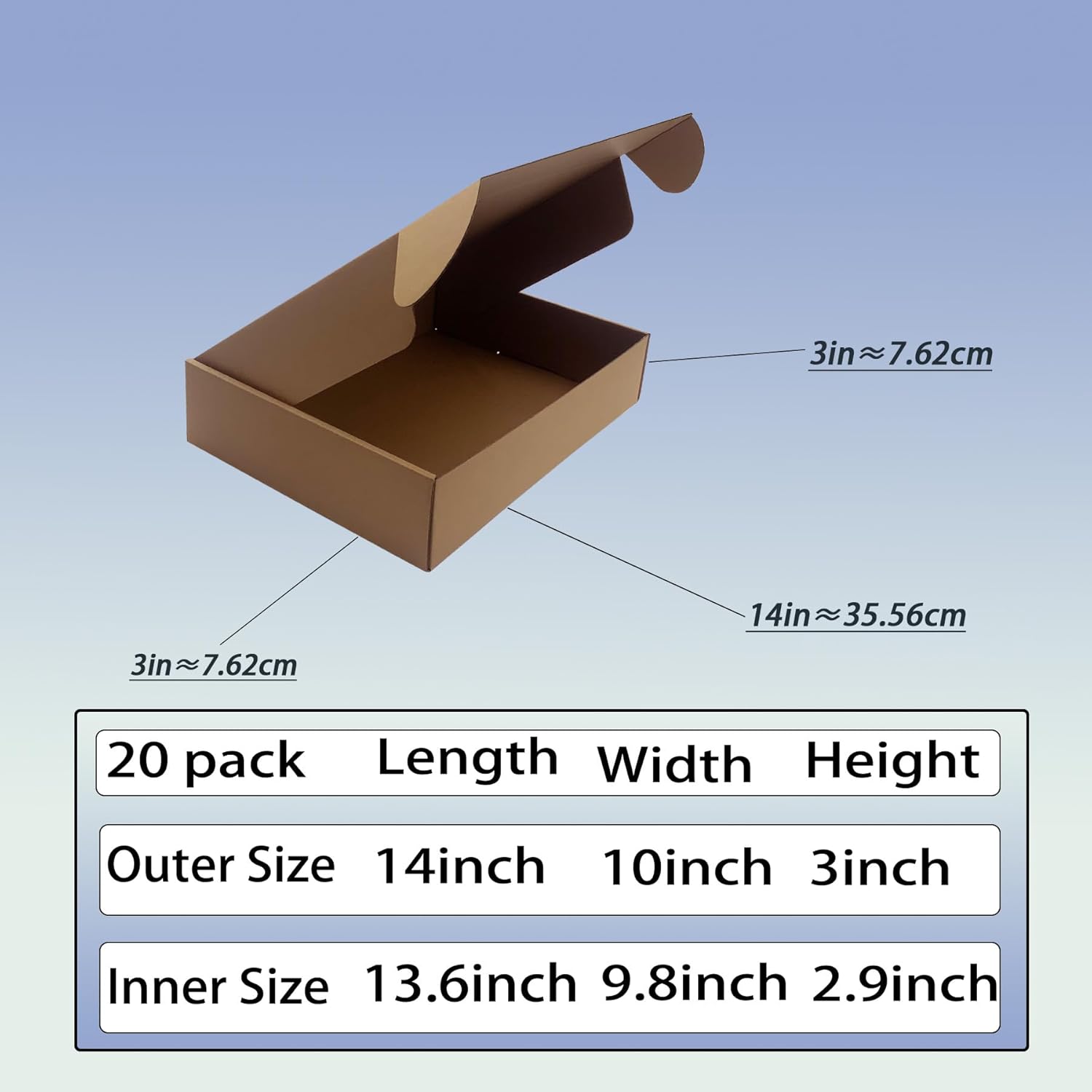14x10x3 inch Shipping Boxes Pack of 20, Brown Corrugated Cardboard Box Mailer Boxes for Packaging Small Business Shipping,Recyclable Moving Storage Mailing Boxes Bulk Book Literature Gift Giving - Image 4