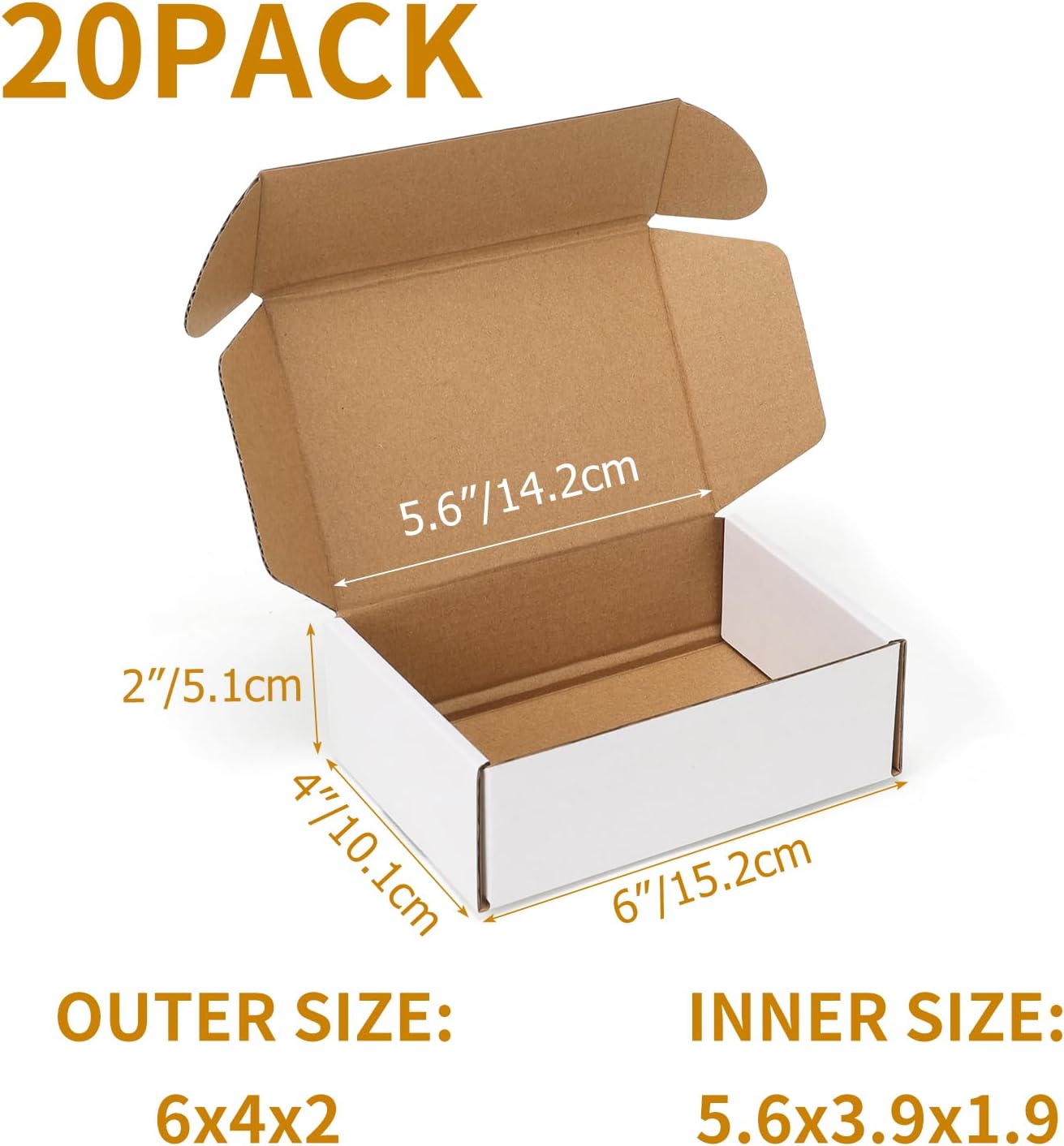 Alternative view of PHAREGE 6x4x2 Inch Shipping Boxes 20 Pack White, Tab Lock Tuck Top Mailer Boxes for Packaging Small Business, Cardboard Gift Boxes for Wrapping Mailing Present
