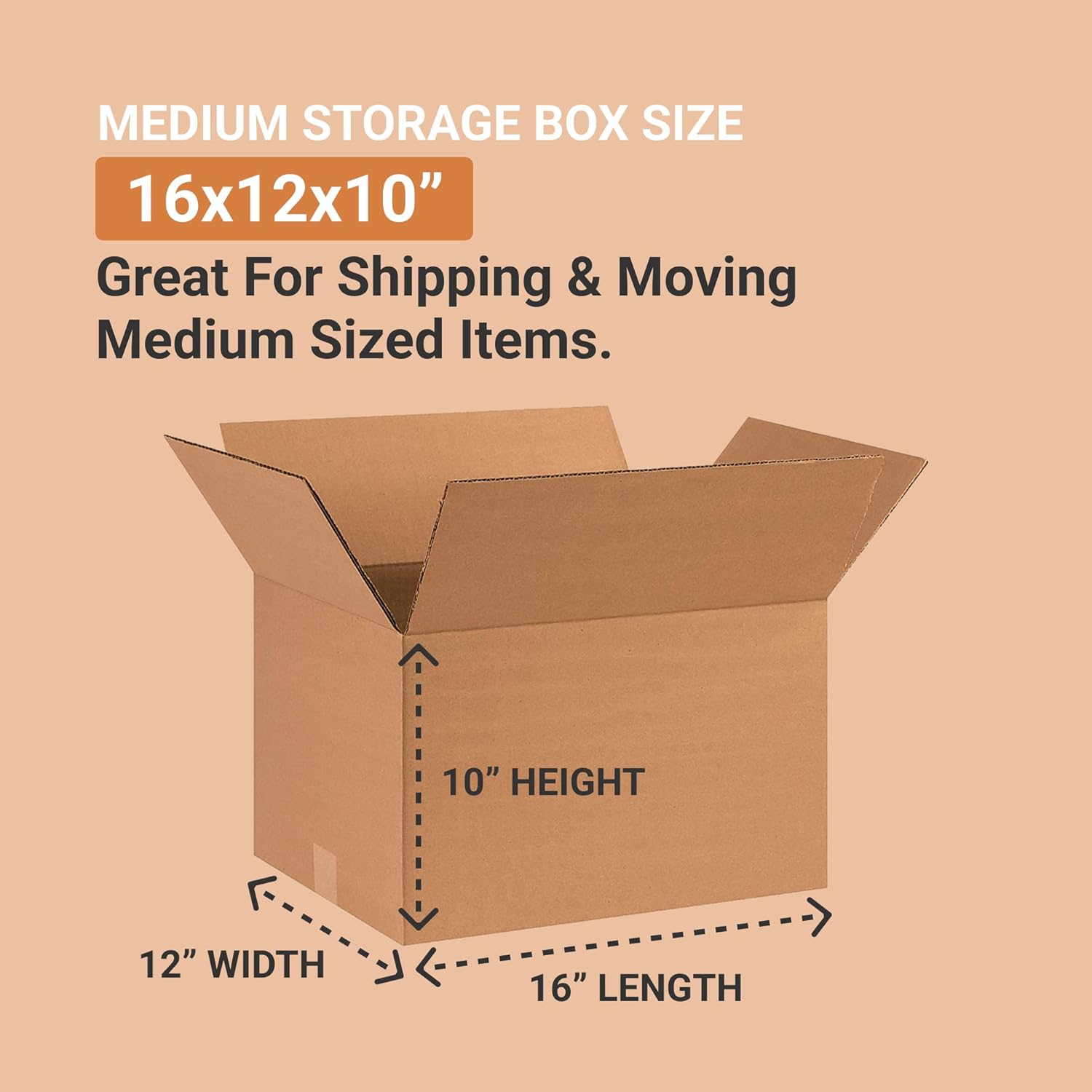 BOX USA Shipping Boxes Medium 16"L x 12"W x 10"H 25-Pack - Corrugated Cardboard Box for Moving, Mailing, Packing, Packaging and Storage