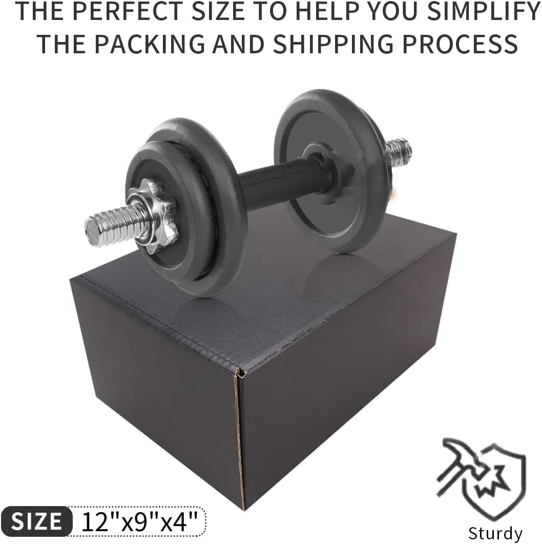 JIUZHOUXIN Shipping Boxes,12"x9"x4" Black Corrugated Cardboard Boxes, Which is Anti-Impact Come with Exquisite Sealing Label.Suitable E-Commerce Packaging, Shipping Packaging.