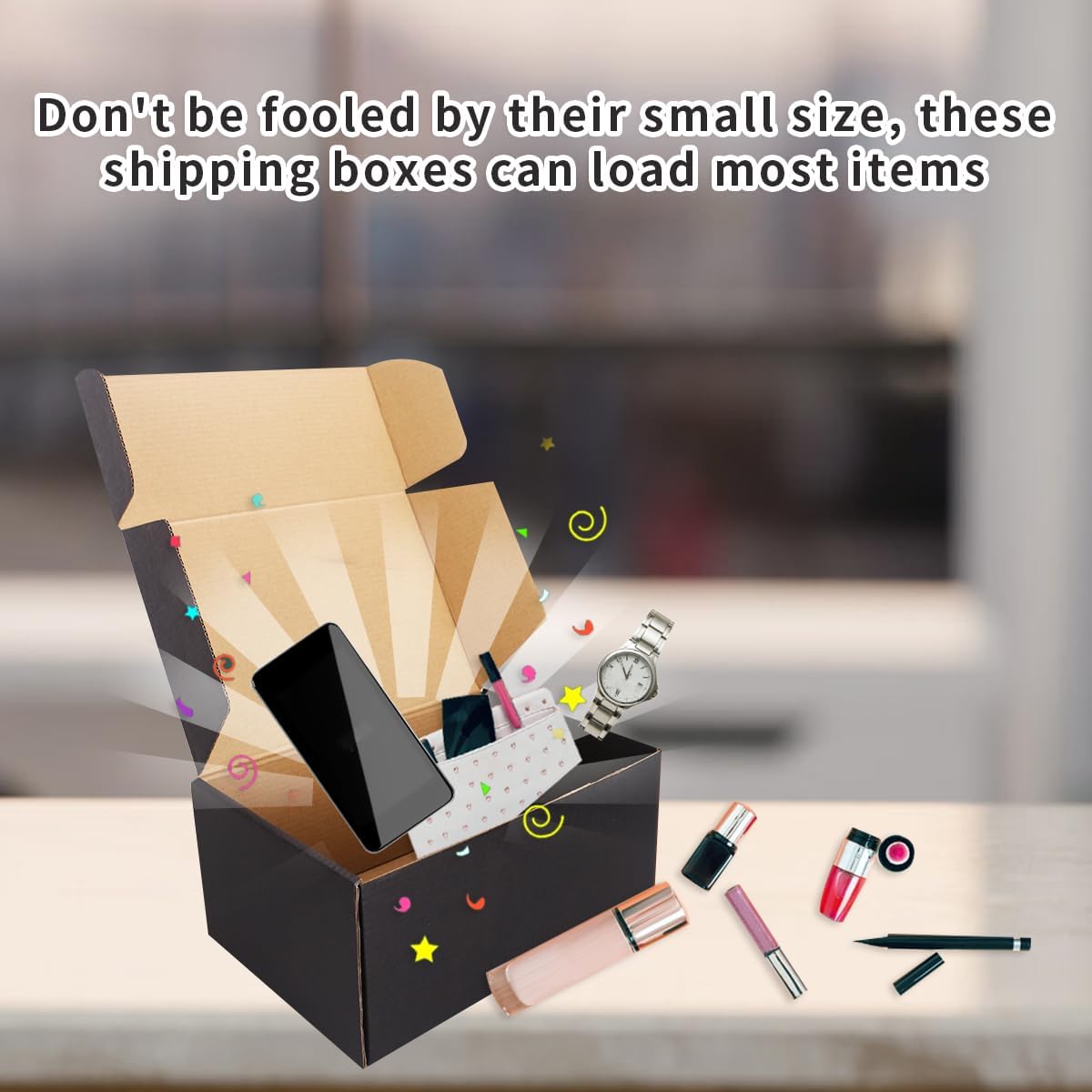 JIUZHOUXIN Shipping Boxes,12"x9"x4" Black Corrugated Cardboard Boxes, Which is Anti-Impact Come with Exquisite Sealing Label.Suitable E-Commerce Packaging, Shipping Packaging. - Image 6