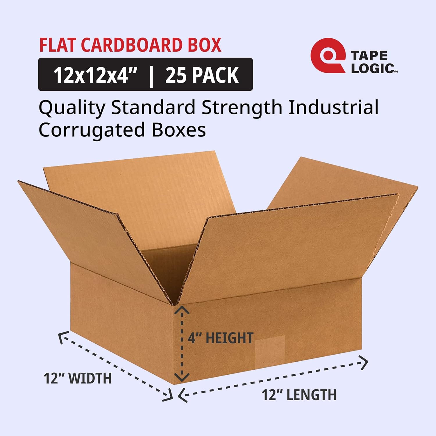 TAPE LOGIC 12 x 12 x 4 Corrugated Cardboard Boxes, Flat 12"L x 12"W x 4"H, Pack of 25 | Shipping, Packaging, Moving, Storage Box for Home or Business, Strong Wholesale Bulk Boxes