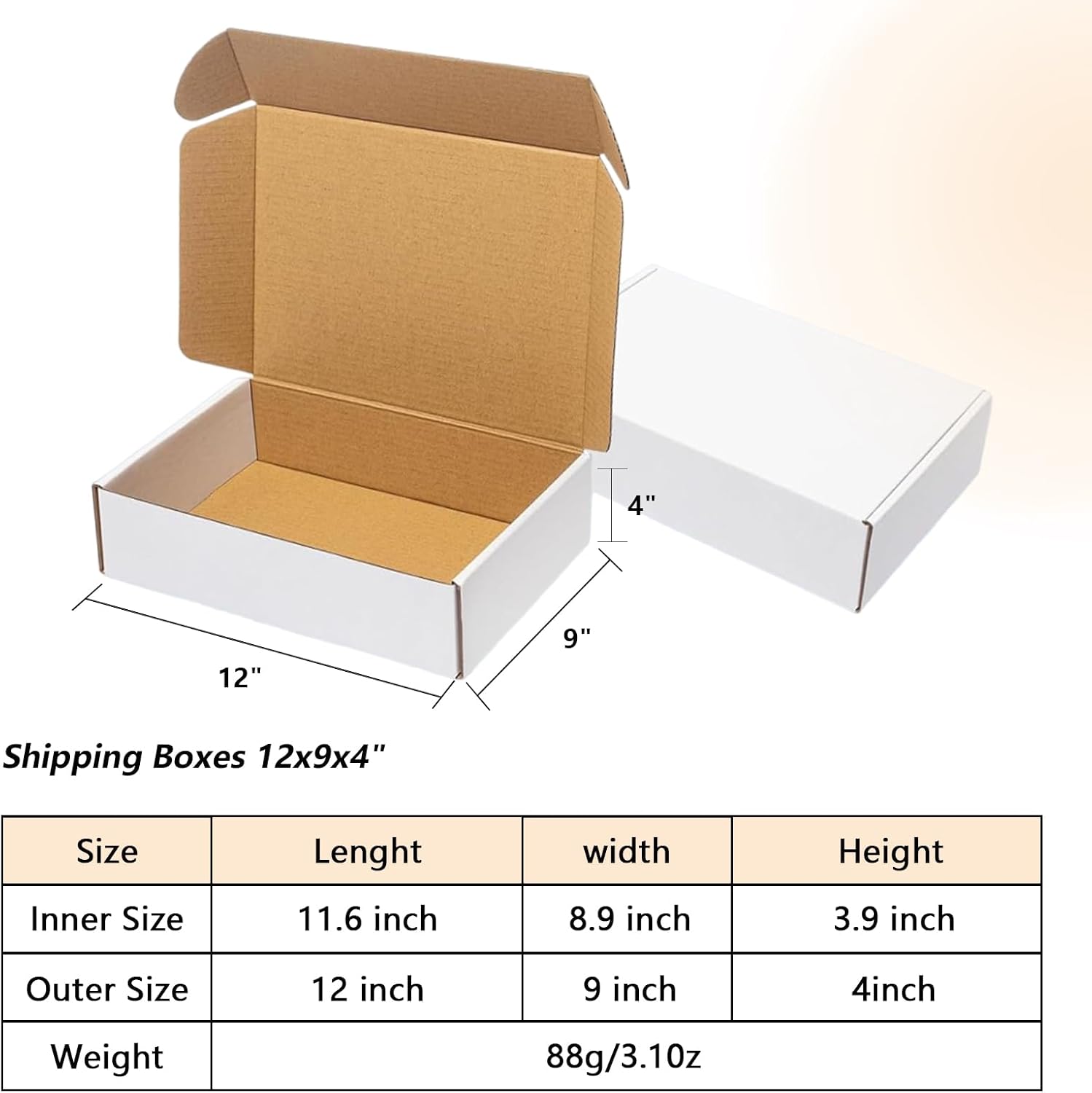 Alternative view of ZxeluPapr 20 Pack 12x9x4 Shipping Boxes, White Corrugated Cardboard Packaging Box for Small Business