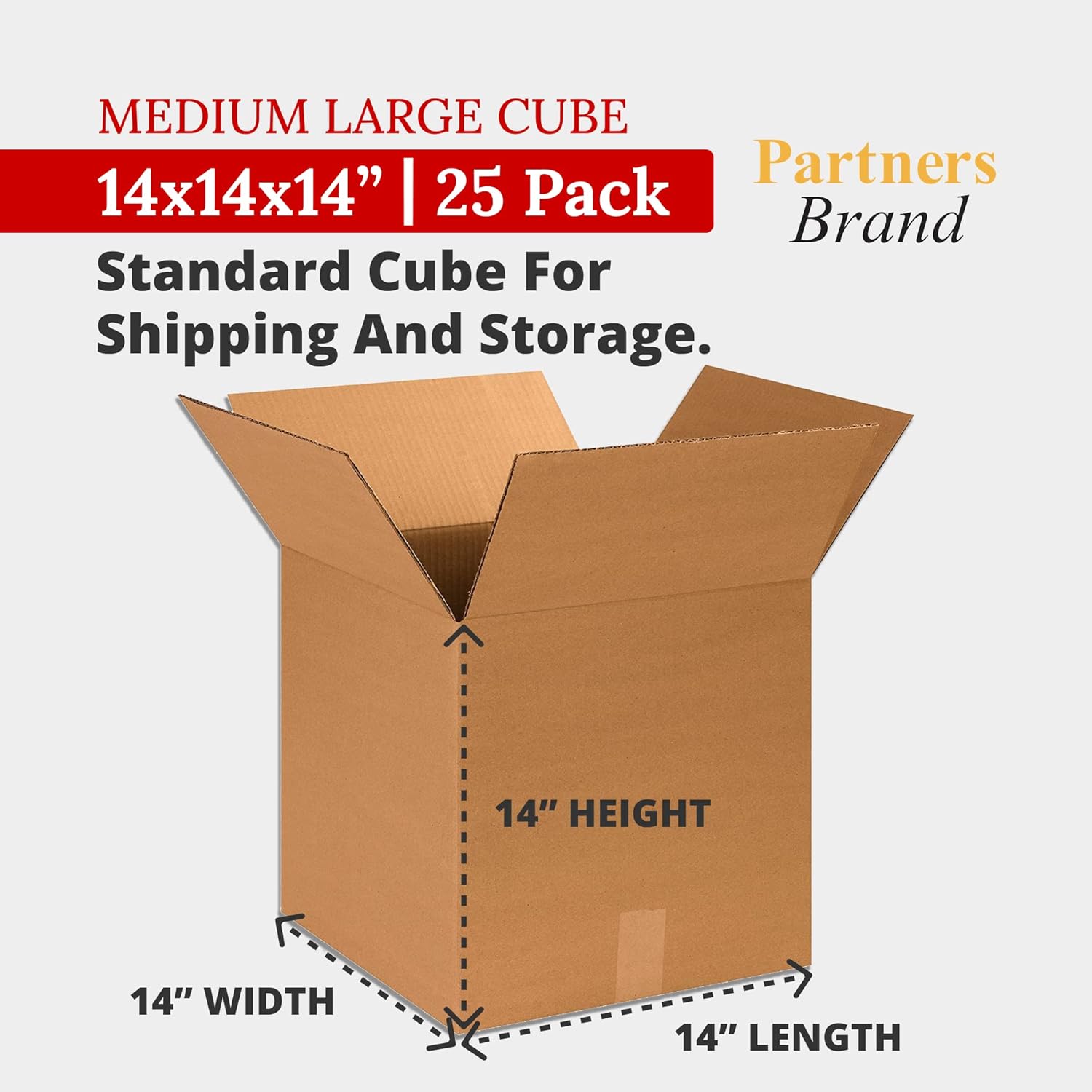 PARTNERS BRAND 14 x 14 x 14 Corrugated Cardboard Boxes, Medium 14"L x 14"W x 14"H, Pack of 25 | Shipping, Packaging, Moving, Storage Box for Home or Business, Strong Wholesale Bulk Boxes