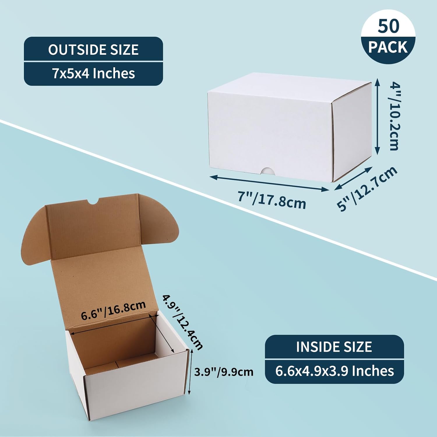 Alternative view of WIFTREY 50 Pack 7x5x4 Shipping Boxes for Small Business Packing, White Corrugated Cardboard Mailer Boxes for Shipping Mailing