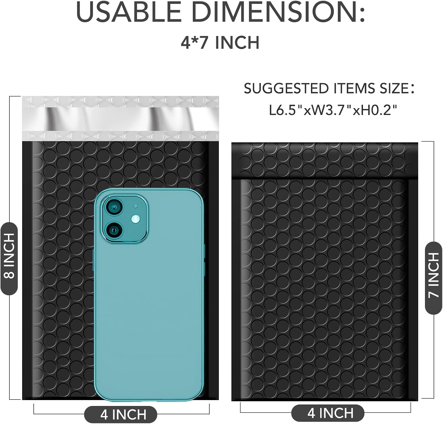 Alternative view of GSSUSA Black Bubble Mailers 4x8 Inches 50 Pack, Usable Size 4X7" Bubble Envelopes for Small Business, Padded Envelope, Shipping Mailers, Packaging Bags, Mailing Envelopes, Shipping Supplies