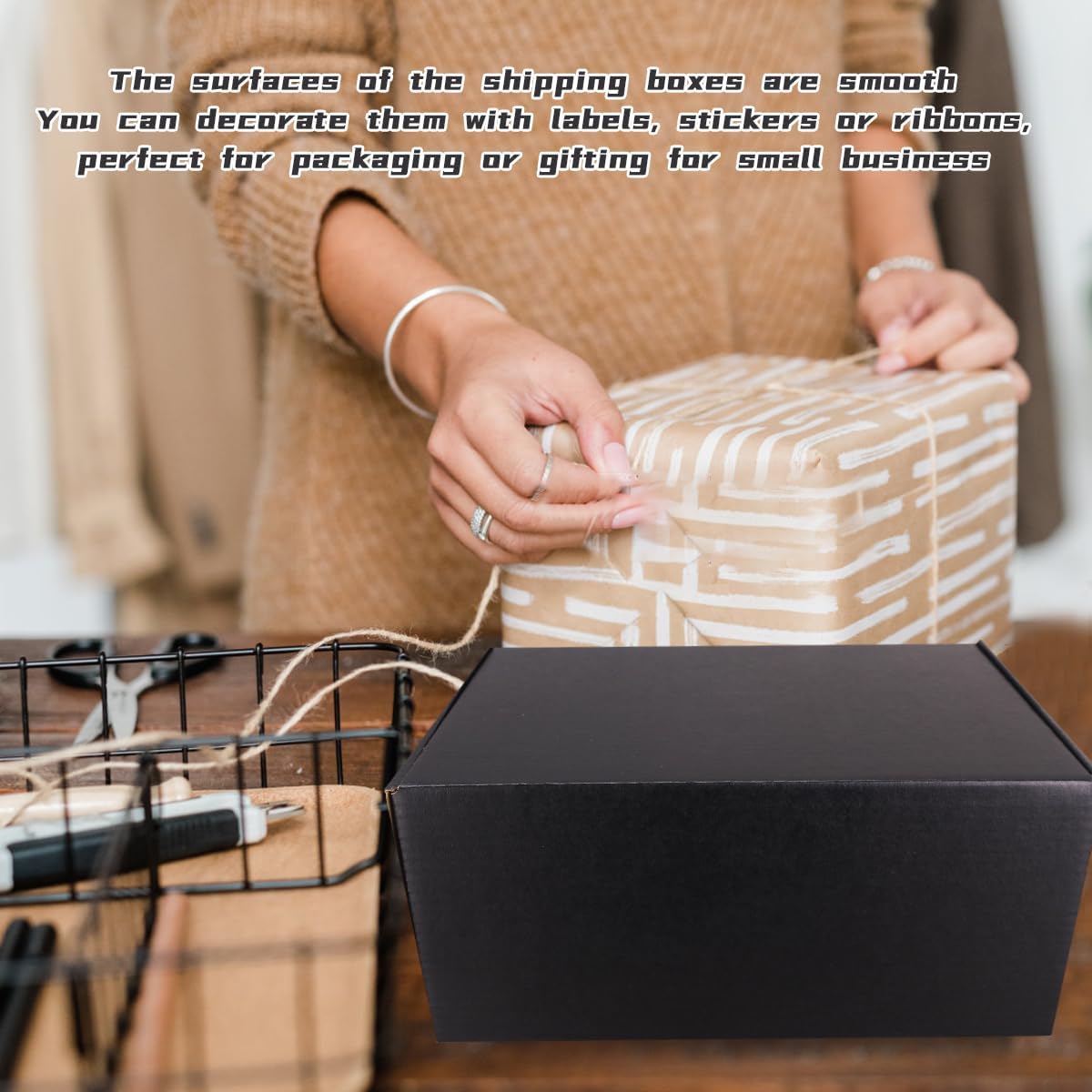 JIUZHOUXIN Shipping Boxes,9"x6"x4" Black Corrugated Cardboard Boxes, Which is Anti-Impact Come with Exquisite Sealing Label.Suitable E-Commerce Packaging, Shipping Packaging. - Image 3