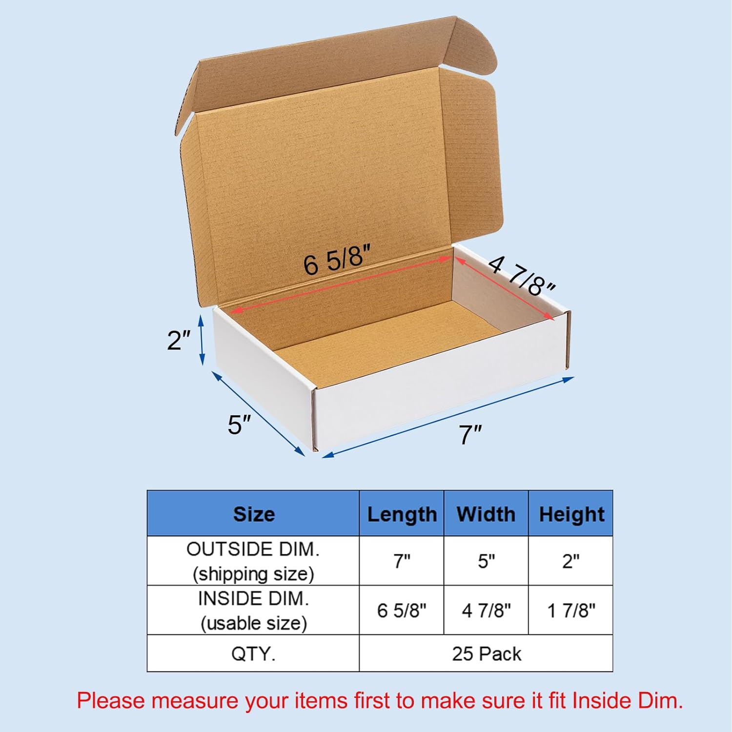 Alternative view of Wowxyz Shipping Boxes 7x5x2" 25 Pack - White Corrugated Cardboard Box Mailers for Small Business, Literature Mailer Box Packaging Supplies