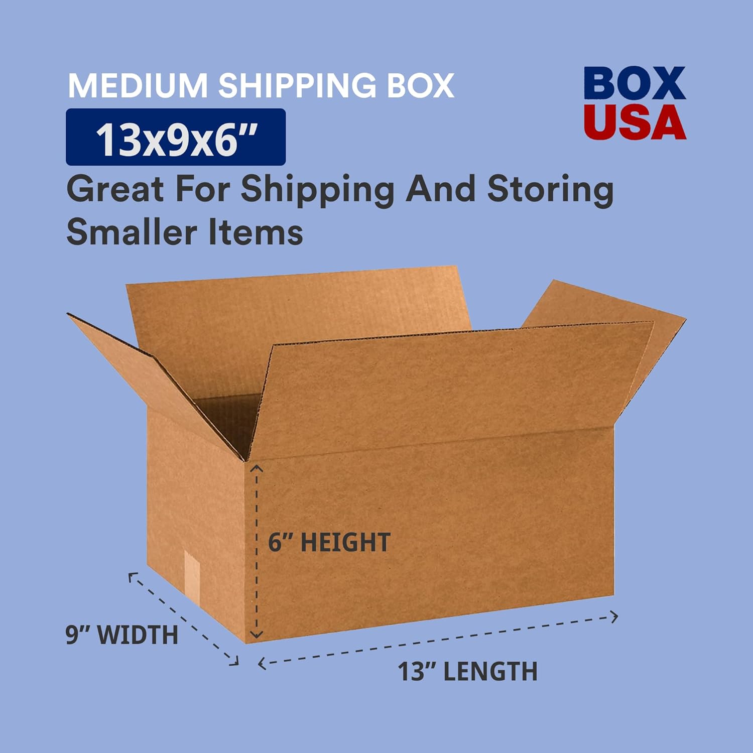 BOX USA 13 x 9 x 6 Corrugated Cardboard Boxes, Medium 13"L x 9"W x 6"H, Pack of 25 | Shipping, Packaging, Moving, Storage Box for Home or Business, Strong Wholesale Bulk Boxes