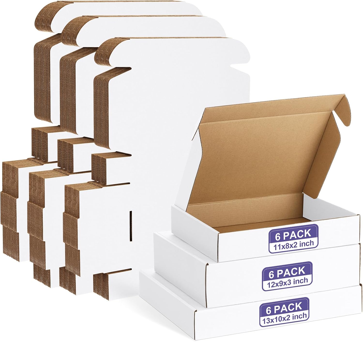 Eupako 30 Pack Small Shipping Boxes Assorted Sizes, 6x4x3, 7x5x2, 9x6x2-10 PCS Each Small Boxes, White Corrugated Box Mailers, Cardboard Boxes for Packaging Small Business, Mailing - Image 7
