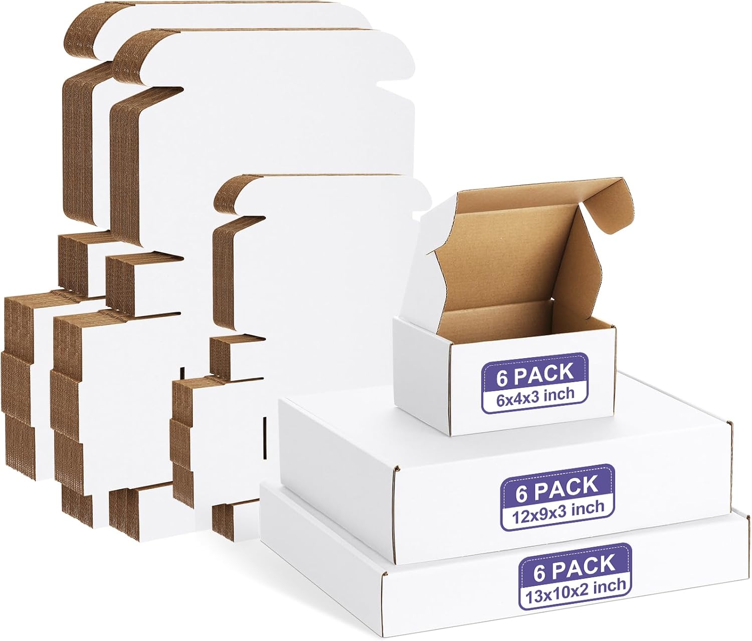 Eupako 30 Pack Small Shipping Boxes Assorted Sizes, 6x4x3, 7x5x2, 9x6x2-10 PCS Each Small Boxes, White Corrugated Box Mailers, Cardboard Boxes for Packaging Small Business, Mailing - Image 8