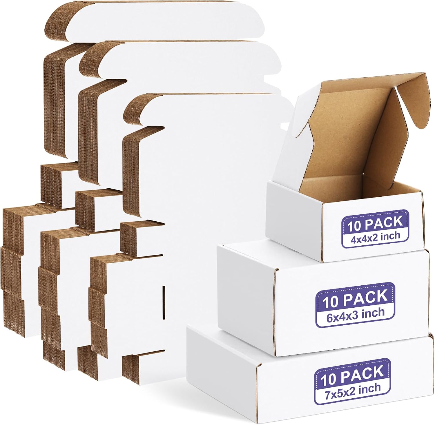 Eupako 30 Pack Small Shipping Boxes Assorted Sizes, 6x4x3, 7x5x2, 9x6x2-10 PCS Each Small Boxes, White Corrugated Box Mailers, Cardboard Boxes for Packaging Small Business, Mailing - Image 9