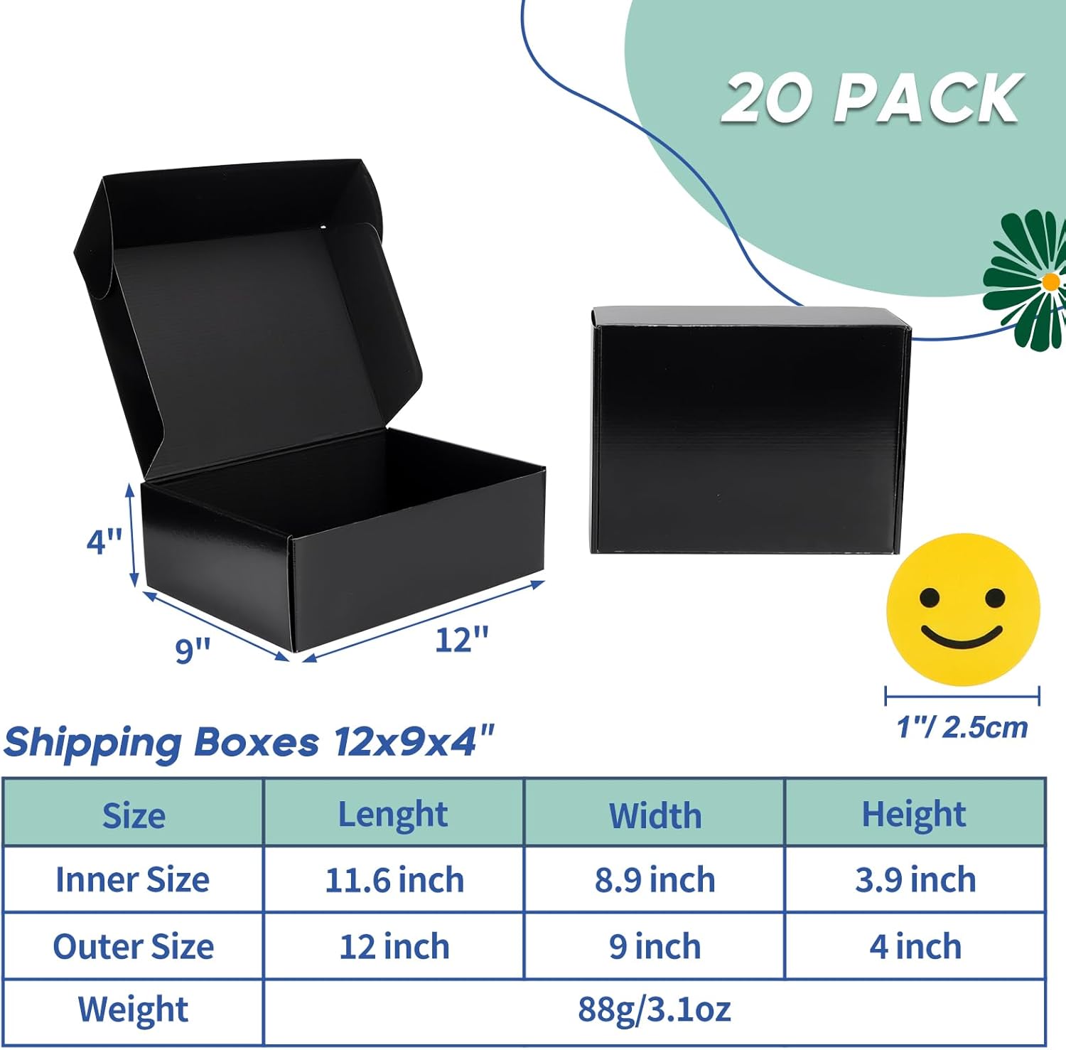 Alternative view of Rempry 12x9x4 Black Shipping Boxes 20 Pack, Large Cardboard Mailer Boxes for Small Business Shipping Packaging