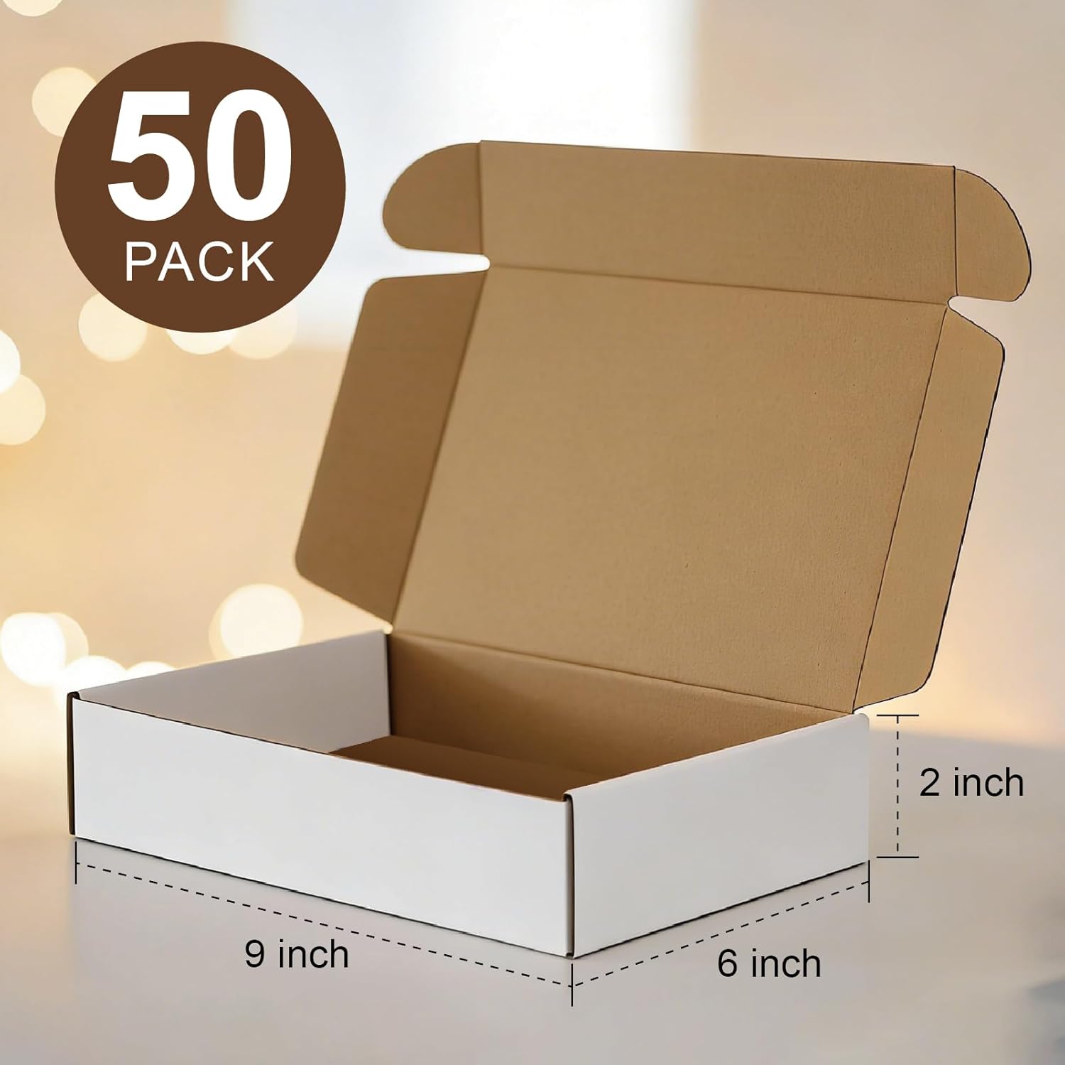 Alternative view of 50 Pack 9x6x2 Inches Shipping Boxes, Corrugated Cardboard Mailing Box, Small White Gift Box Mailers, Packaging Boxes for Business Present, Moving and Storage