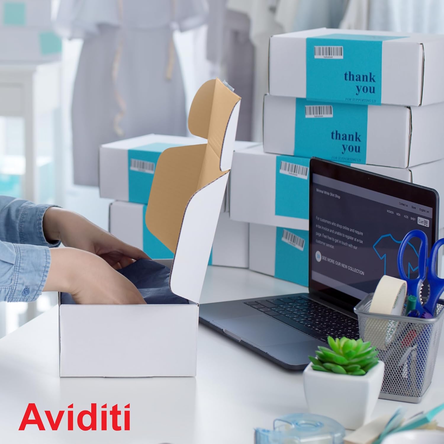 Alternative view of BOX USA 12" Deluxe Shipping Boxes, 12"L x 7 1/2"W x 5"H, 25-Pack - White Box Mailers for Packaging, Storage, Gifts or Bulk Business Orders