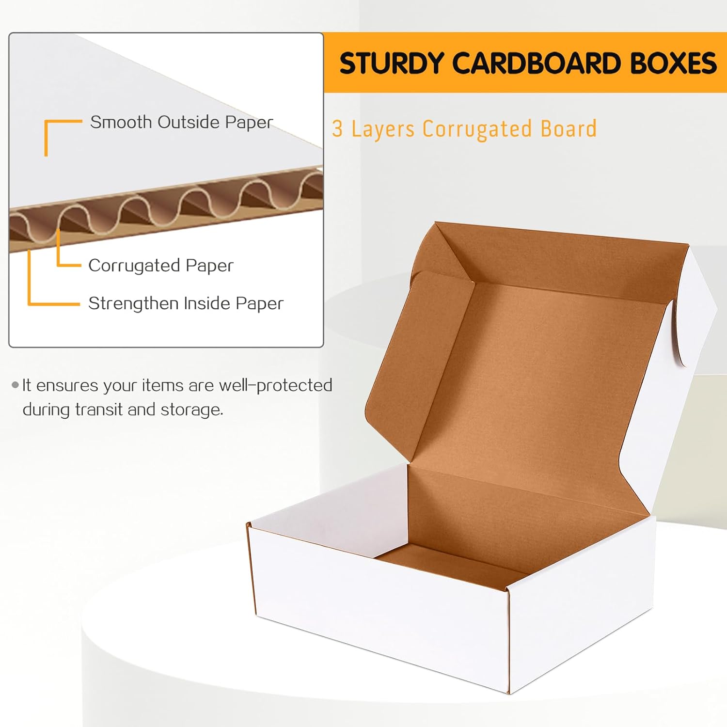 Alternative view of JOWLOT 12x9x4 inch Shipping Boxes Set of 20, White Corrugated Cardboard Box Literature Mailer for Mailing Packing Moving and Storage