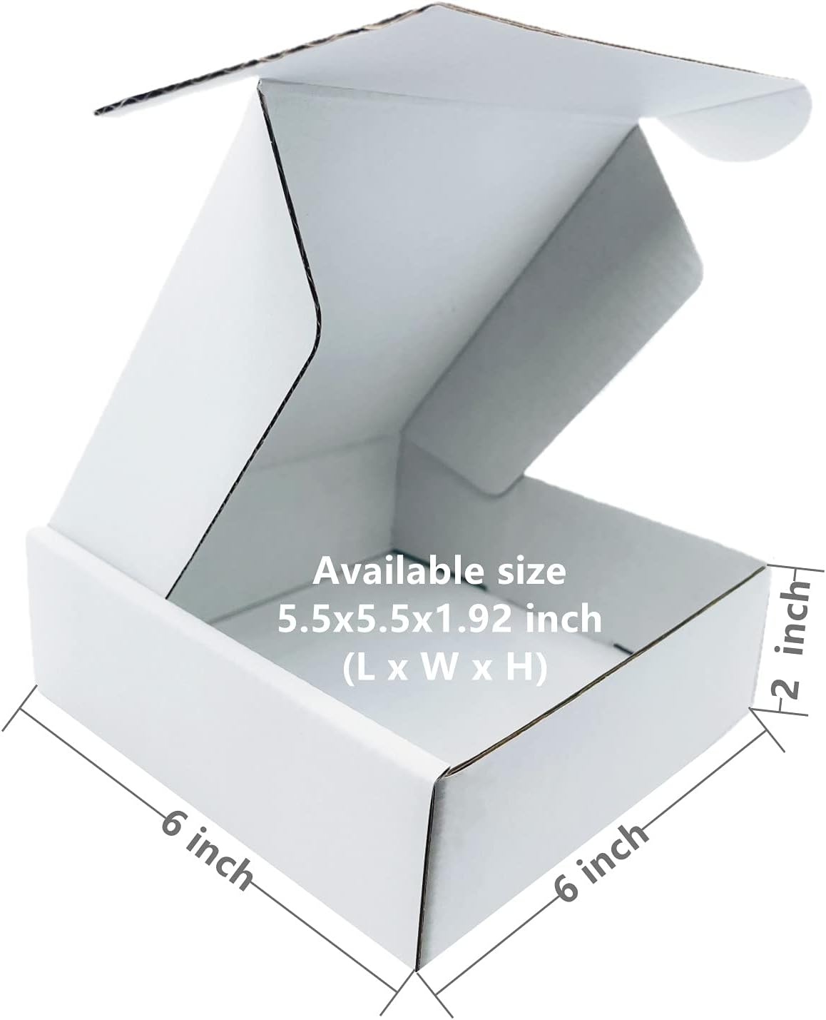 6x6x2 inch Small White Mailers Boxes Recyclable Corrugated Gift Box for Packaging Shipping Set of 10
