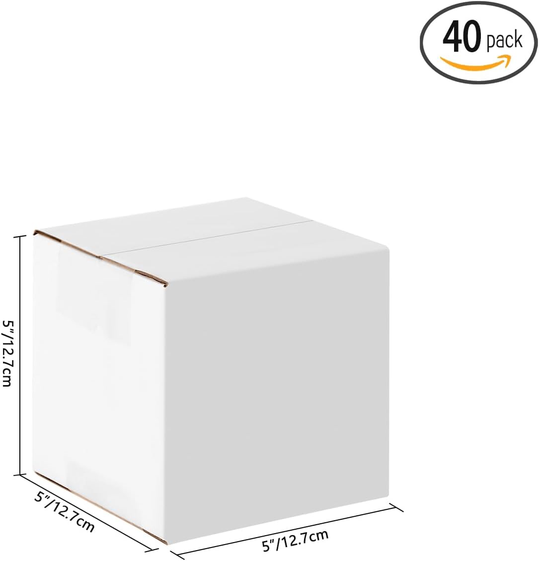 JOWLOT 5x5x5 Small Shipping Boxes Set of 40, White Corrugated Cardboard Box for Small Business for Mailing Packaging Gifts