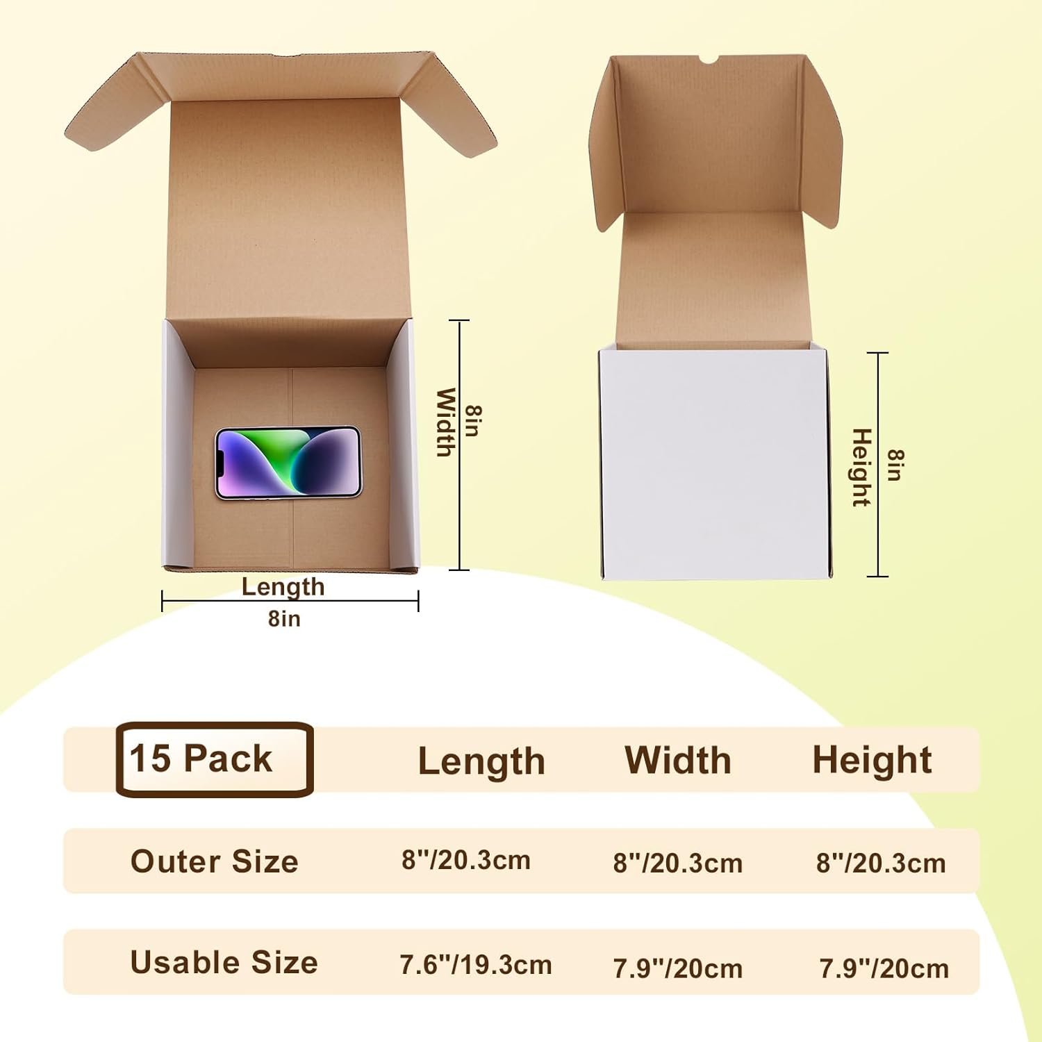 Alternative view of WIFTREY 15 Pack 8X8X8 Small Shipping Boxes, White Corrugated Cardboard Box 8''x8''x8'' for Mailing Packing Shipping