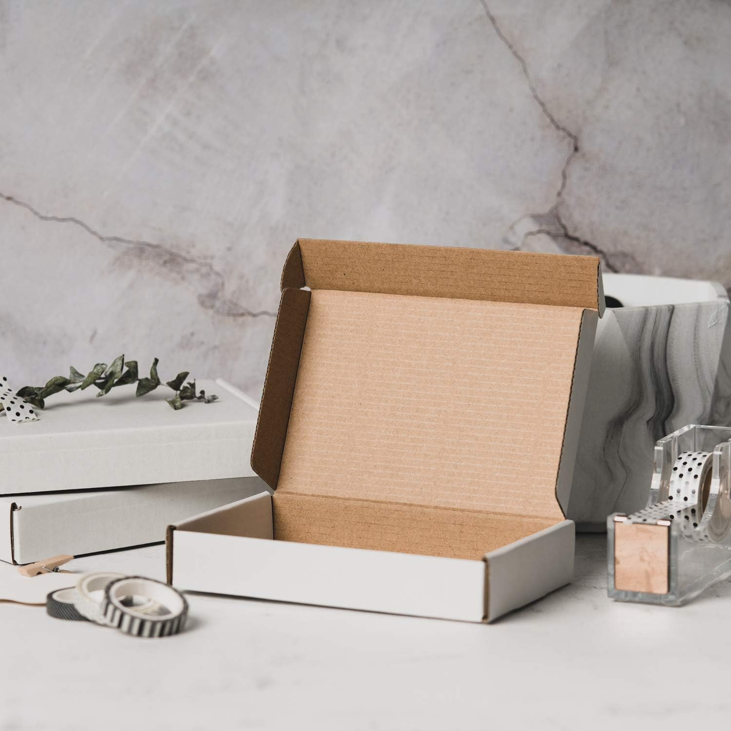 Alternative view of RUSPEPA Recyclable Corrugated Box Small Box Mailers - 6" x 4" x 1" - Cardboard Box Perfect for Shipping Small Mobile Phone Case - 50 Pack - White