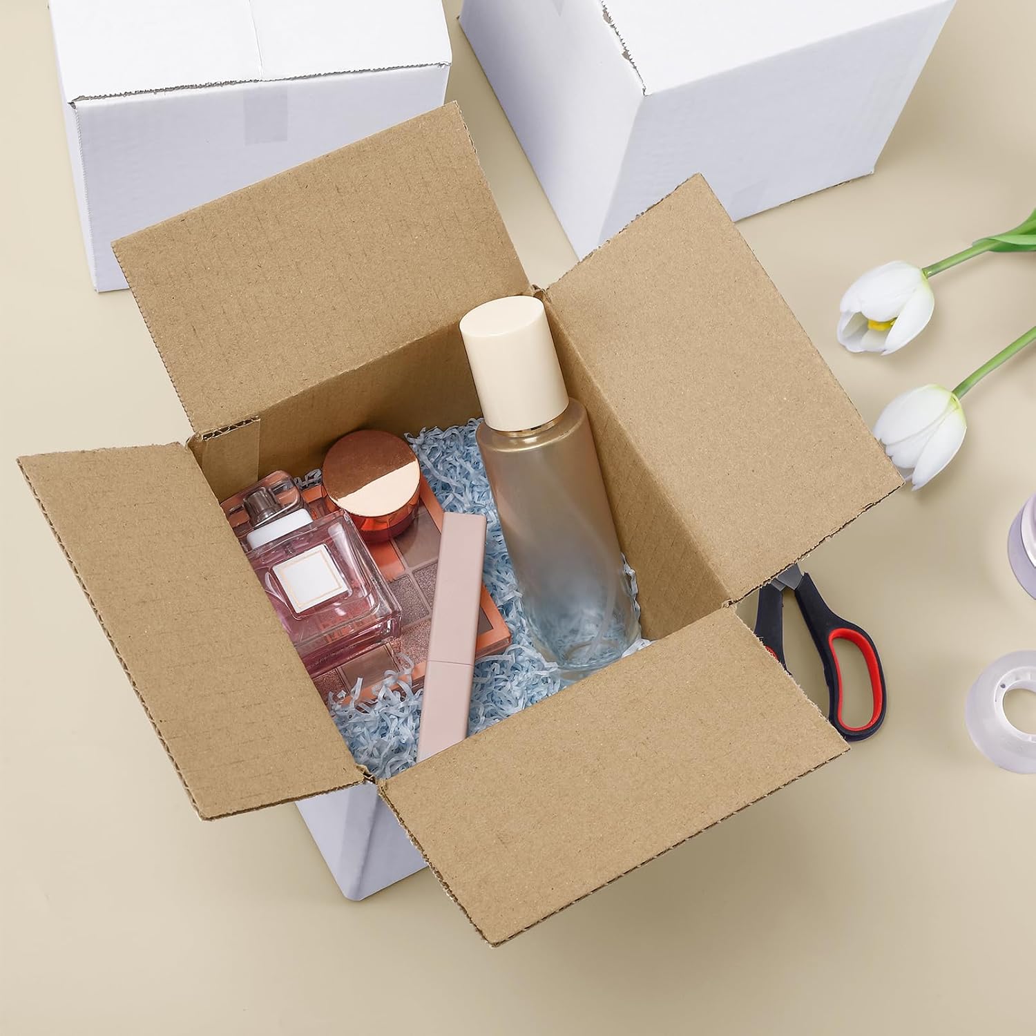 Gabotrie 25 Pack White Shipping Boxes, 6x6x6 Inch Small Corrugated Cardboard Box, 3-Layer Heavy Duty Cardboard Mailing Boxes for Mailing Packing Small Business