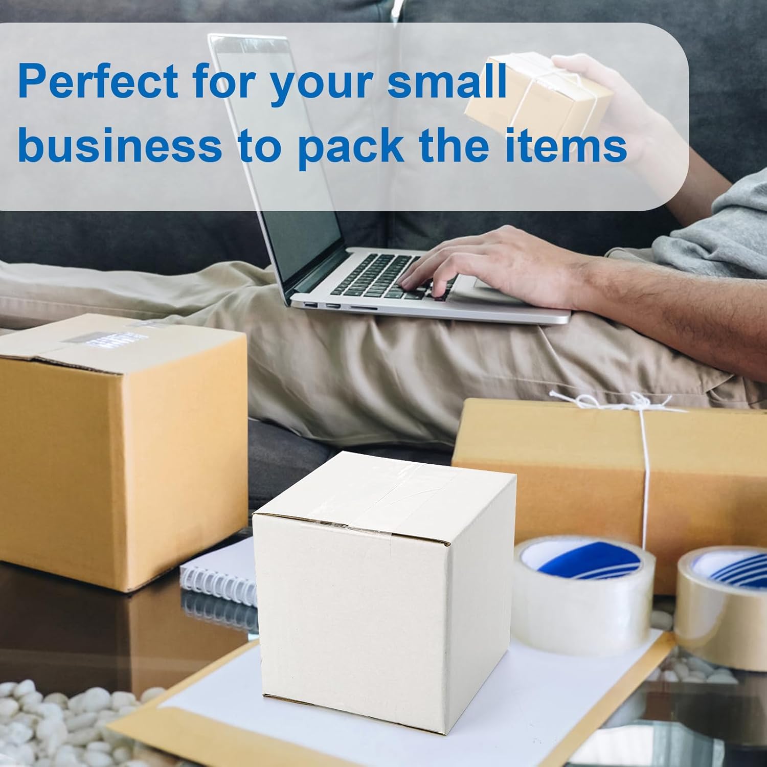 Peohud 40 Pack Small Shipping Boxes, 4 x 4 x 4 Inches White Corrugated Cardboard Box, Mailing Box for Shipping, Packing Storage, Gift Box, Recyclable - Image 6