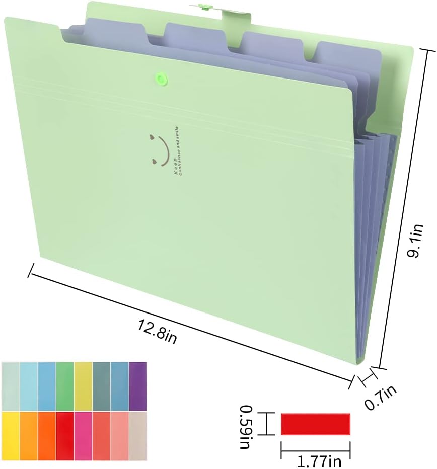 Alternative view of EOOUT 10pcs Expanding File Folders, Folders for Documents, A4 Letter Size Plastic Accordion Document Organizer with Snap Button, 160 Stickers in 16 Colors, for School and Office Supplies