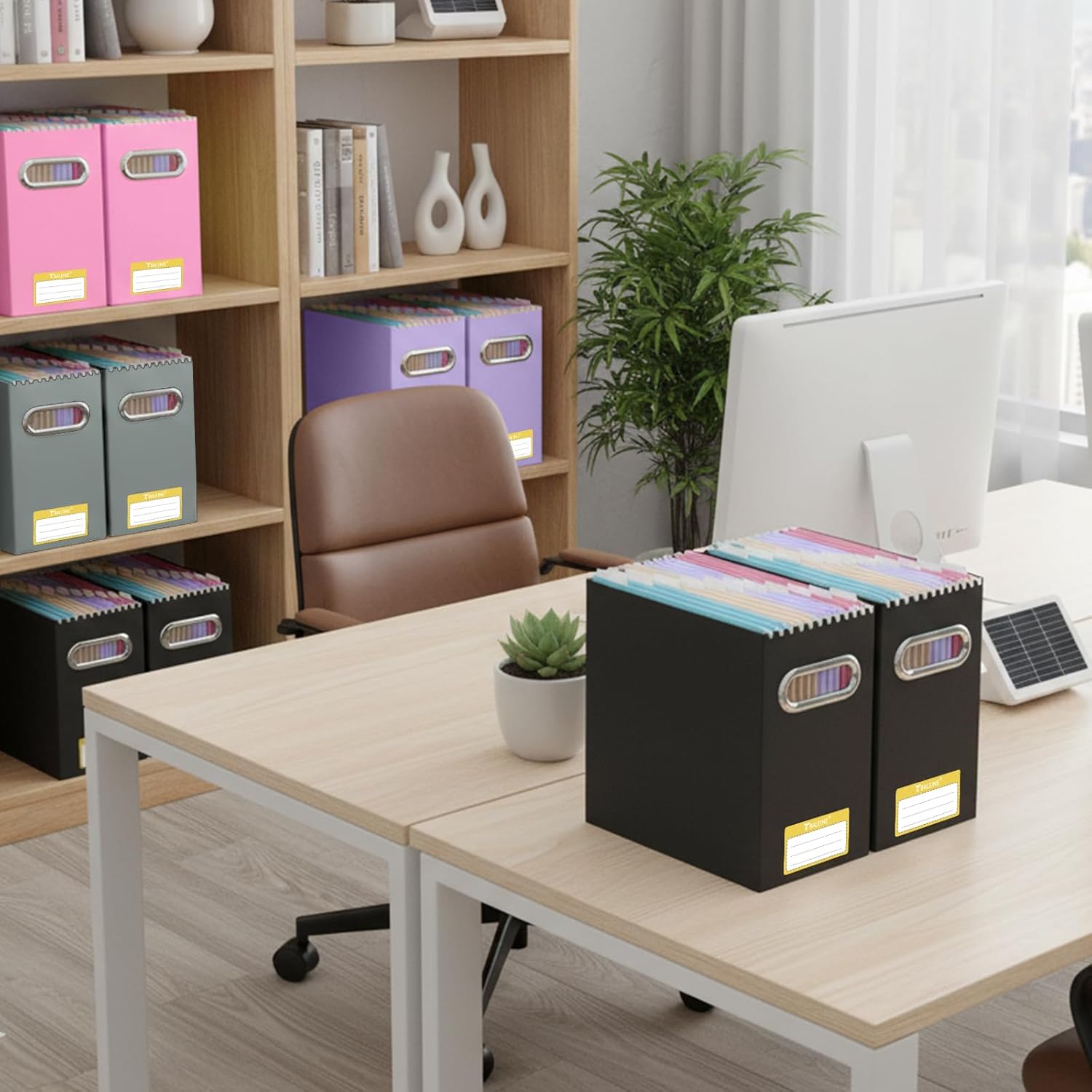 BALEINE File Organizer Box, Cardboard File Folder Organizer with Handle for Letter Size, Portable Collapsible Hanging Filing Box for Home Office Document Storage (2 Pack, Black)