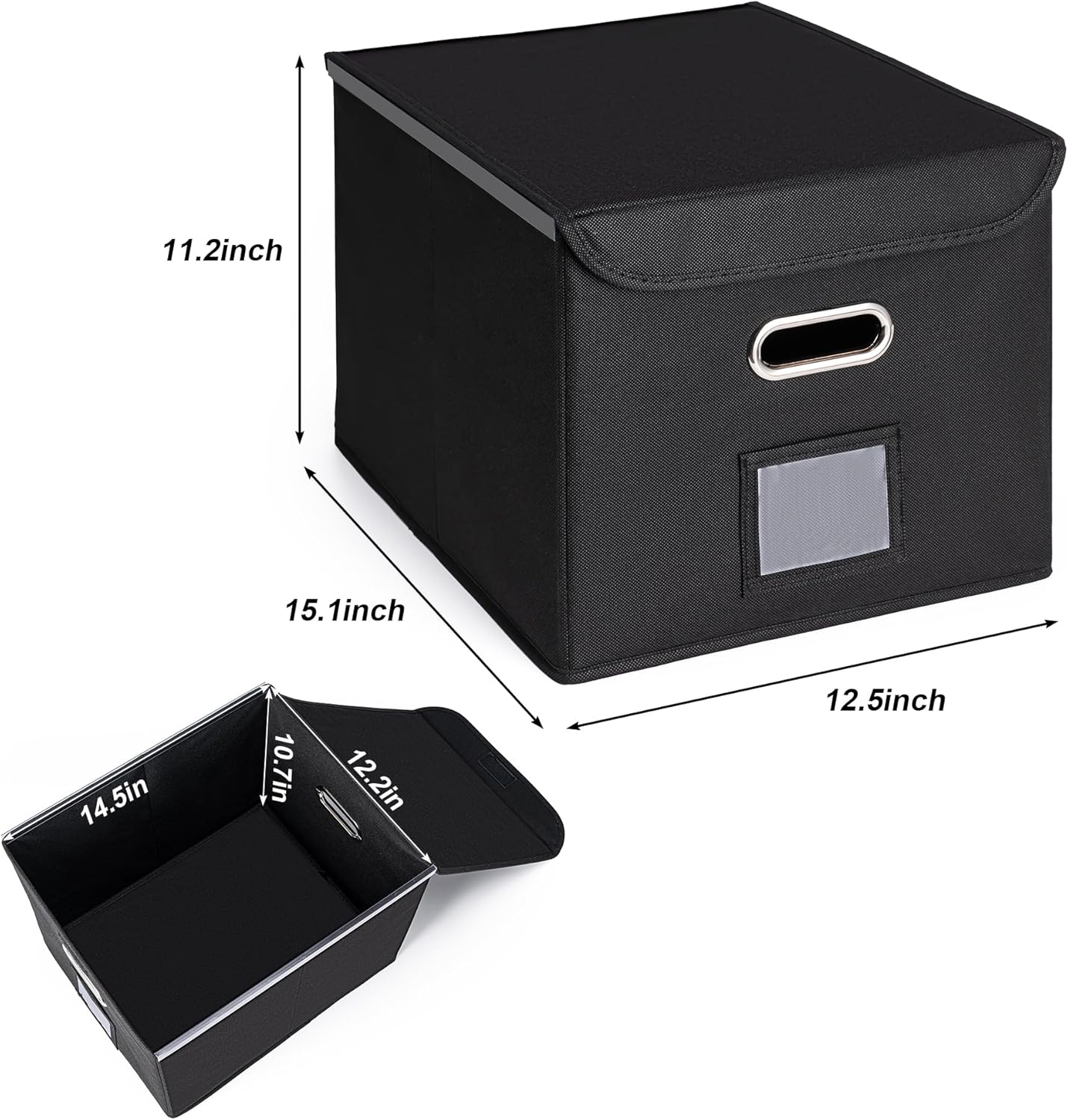 Alternative view of CADONO File Organizer Box with Lid, Large Hanging File Folder Organizer with Plastic Slide, Collapsible Portable Filing Storage Boxes for Office/Decor/Home (Black, 14.9 x 12.59 x 10.8 inch)