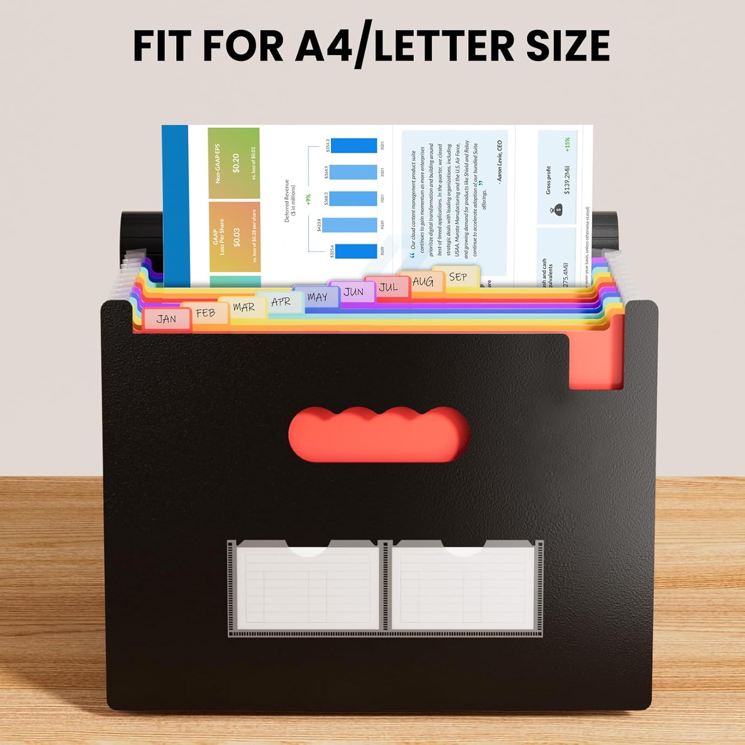 Alternative view of Sooez Accordion File Organizer, 13 Pockets Expanding File Folder, Portable Monthly Paper Bill Tax Receipt Organizer, Letter A4 Size Document Holder with Blank Labels, Black