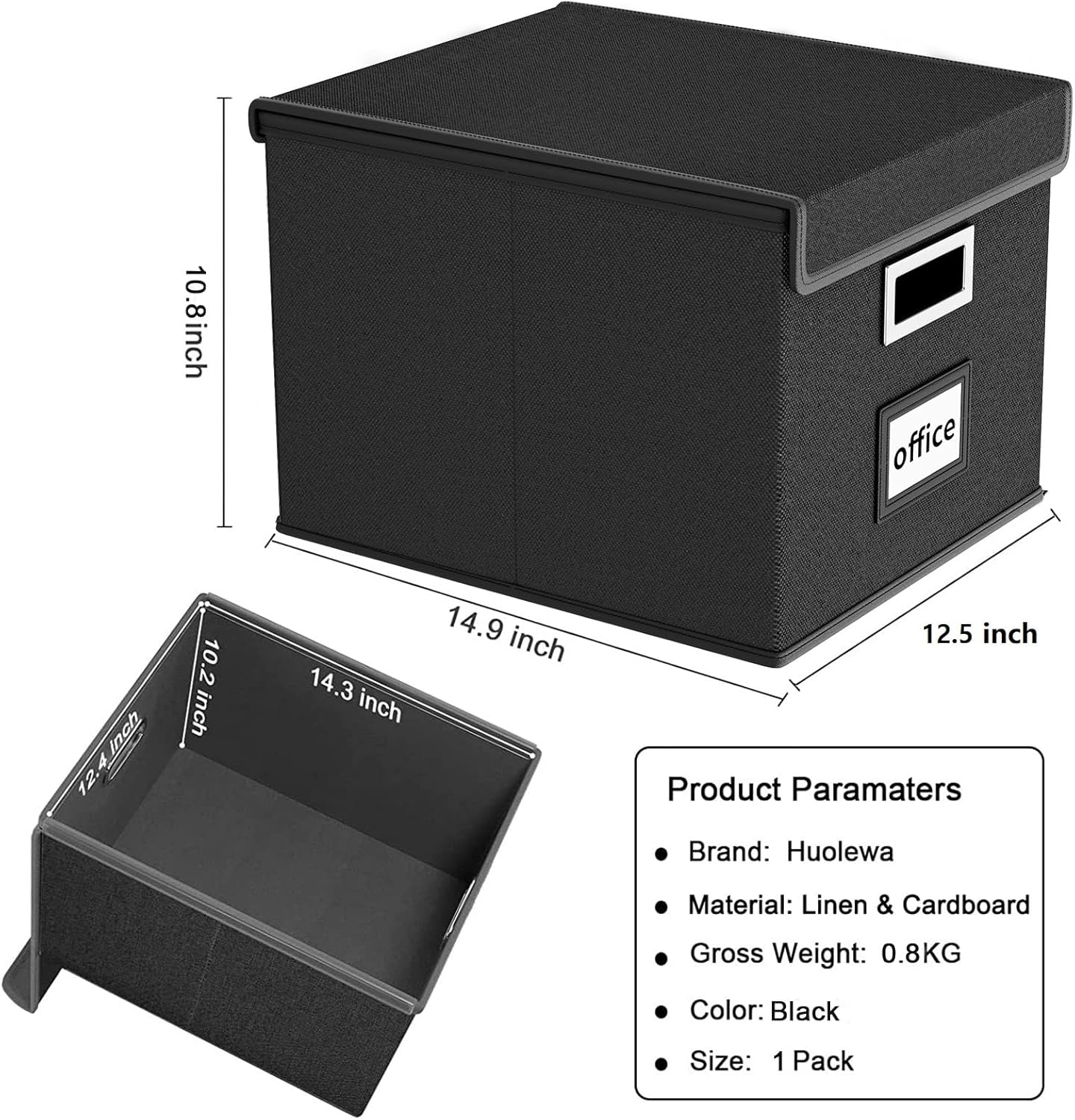 Alternative view of Huolewa File Organizer Box with Lid, Collapsible File Folder Organizer for Office Document Storage, Filing Box with Plastic Slide for Letter Size Hanging File Folders(1 Pack, Black)