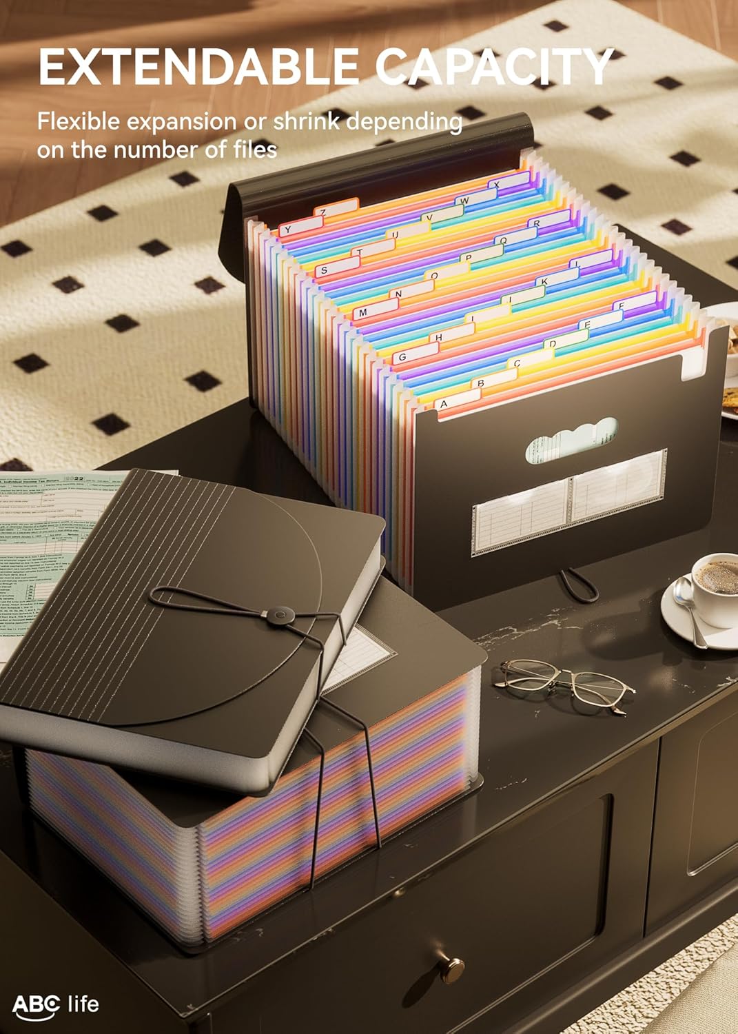 Alternative view of ABC life 26 Pockets Accordion File Organizer, Expanding File Folders, Portable Monthly Bill Receipt Organizer with Colorful A-Z Tabs, Desktop Folders Letter A4 Paper Document Storage for Home Office