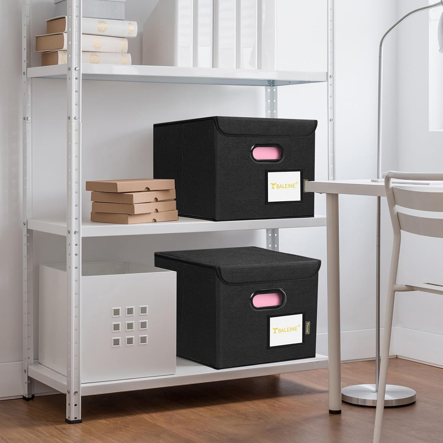 BALEINE File Organizer Box with Lid, Collapsible File Folder Organizer with Plastic Slide, Hanging File Folder Box for Office Document Storage (1 Pack, Black)