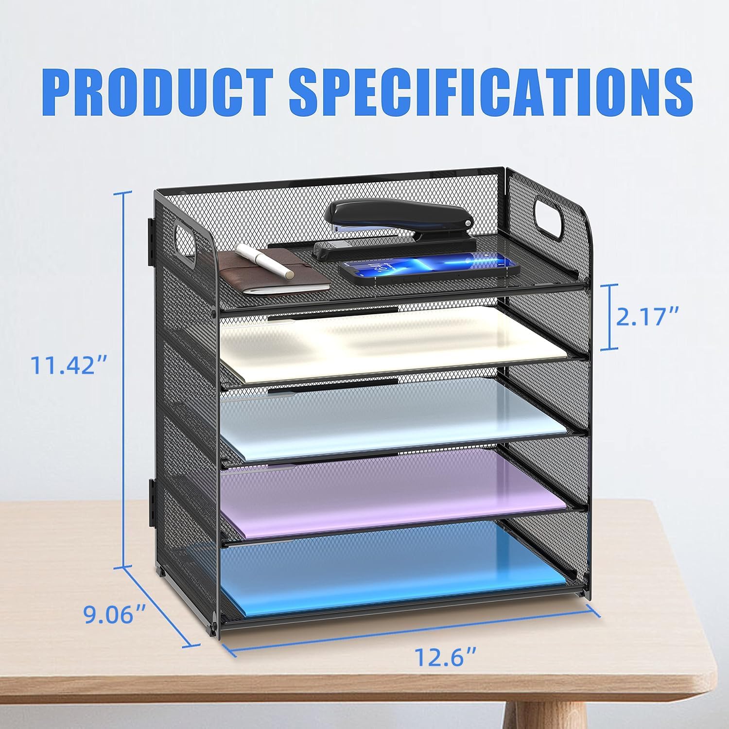 Alternative view of Supeasy 5 Trays Paper Organizer Letter Tray with Handle-Mesh Desk File Organizer, Paper Sorter Desk Organizer for Office, Home or School