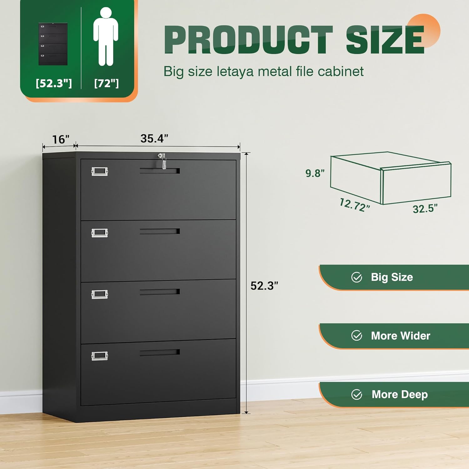 Alternative view of Letaya File Cabinets,4 Drawer Metal Lateral Filing Organization Storage Cabinets with Lock,Home Office for Hanging Files Letter/Legal/F4/A4 Size (Require Assembly)