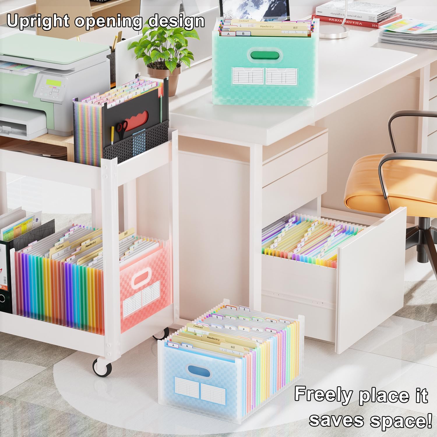 ThinkTex 26-Pocket Accordion File Organizer, Upright & Open Top, Au2013Z Colorful Tabs, High Capacity Expanding File Folder, Letter/A4 Size Essentials for School, Home, and Office- Green