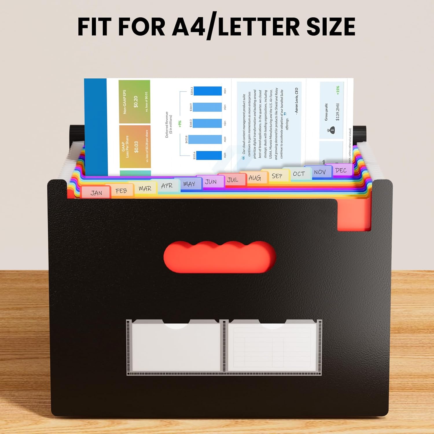 Alternative view of Sooez 24 Pockets Expanding File Folder with Blank Labels, According File Organizer with Expandable Cover, Desktop Accordion Folders Letter A4 Paper Document Storage Organizer, Black