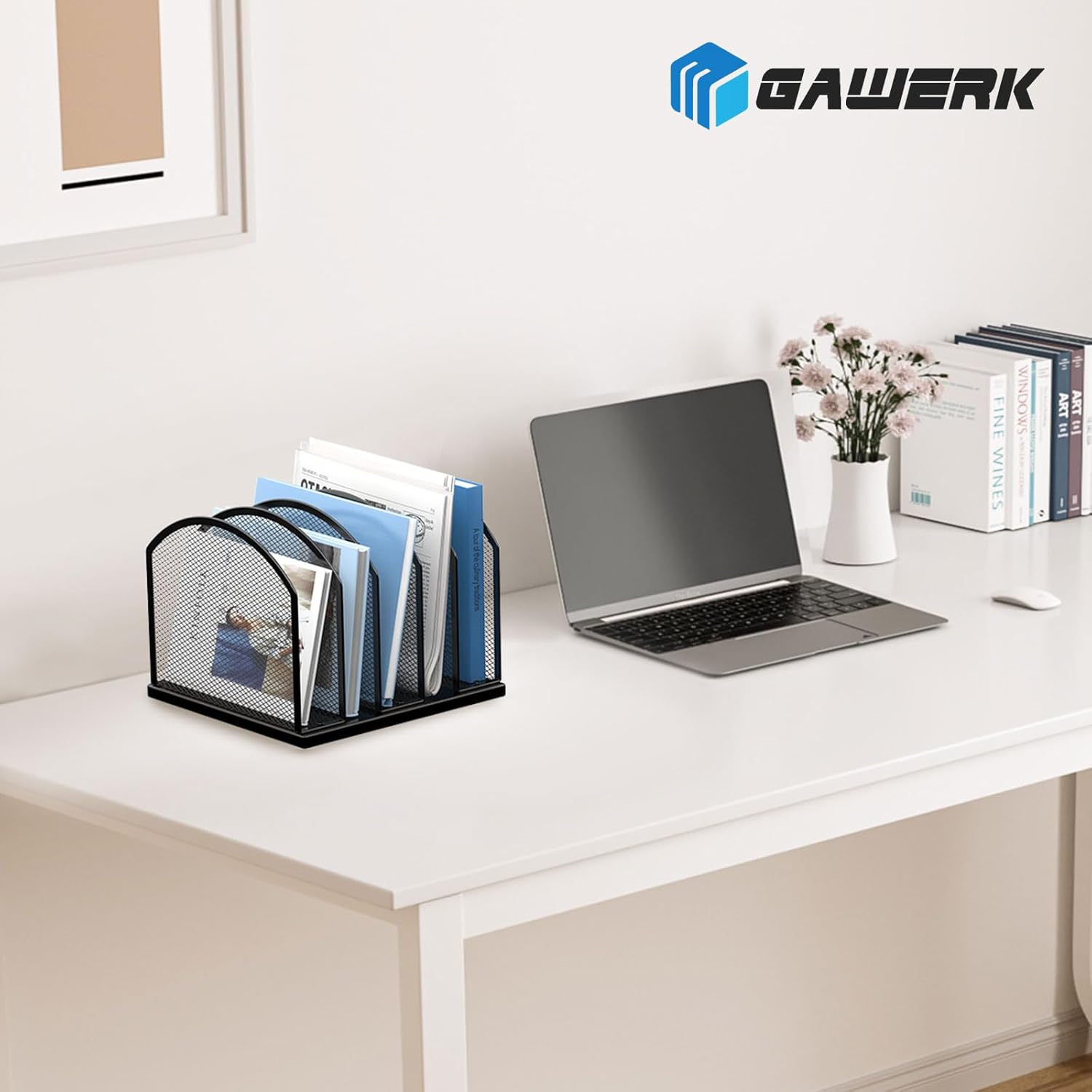 Gawerk 5-Section Vertical Desktop Organizer, 5-Section Mesh File Folder Stand Sorter for Office Home Classroom Organization (1, Black)