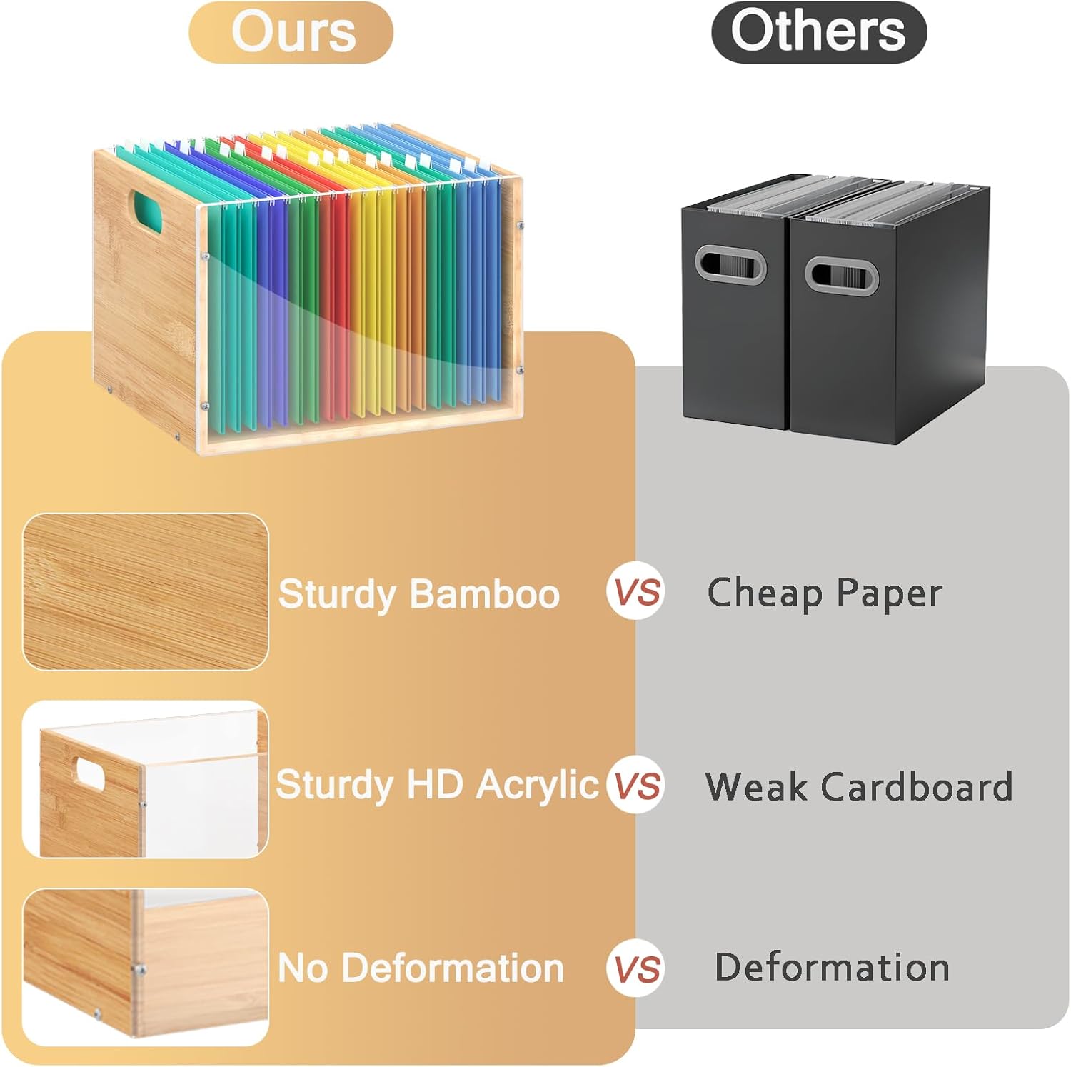 Alternative view of Sbanmao Clear Acrylic File Box Organizer, Bamboo Hanging Folder Storage Boxes, Filing Crate Bin Holder with Handle for Home Office Desk, Letter Size