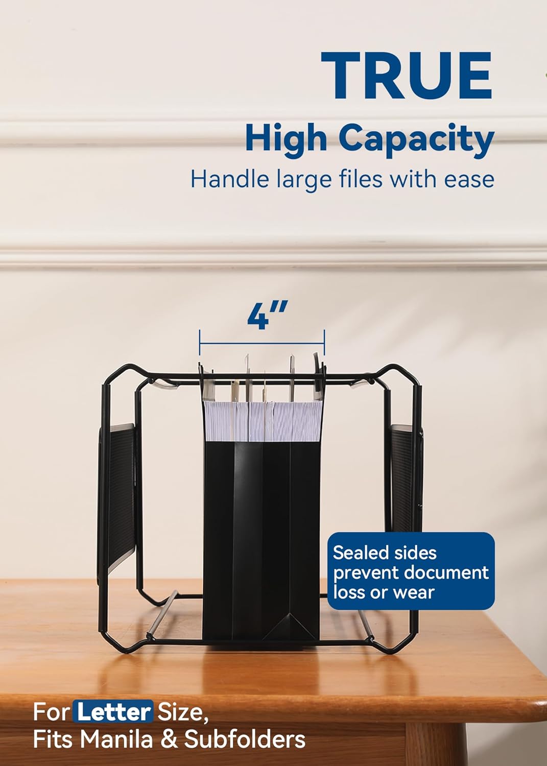 SortRax Plastic High Capacity Hanging File Folders, 4" Expansion for Bulky Documents, Side-Sealed Accordion Pocket, Supports Heavy Files, Letter Size, Movable Dividers, Insertable Tabs, 6 Pack