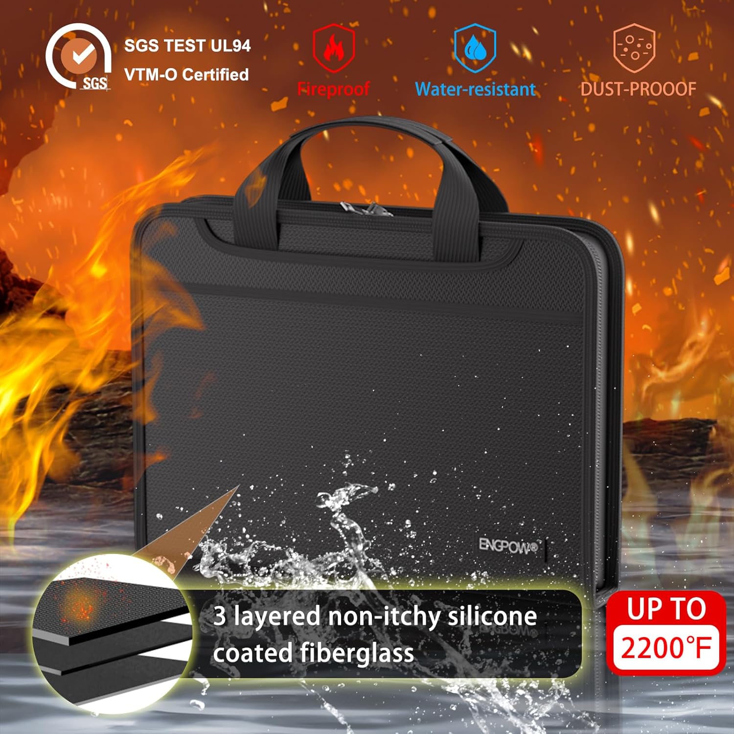 Alternative view of ENGPOW Accordion File Organizer, Fireproof Expanding File Folder with 13 Pockets Document Organizer with Handle & Labels, Portable Home Travel Safe Storage for Letter A4 Files and More, Black