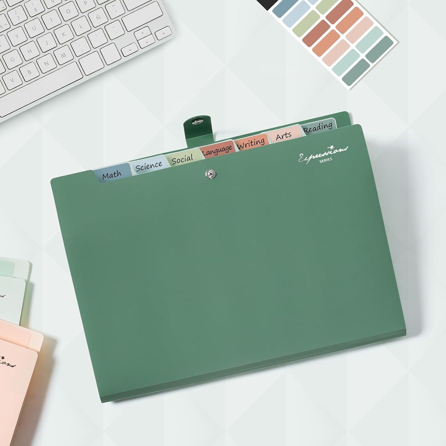 Sooez Elegant Accordion File Organizer, 8 Pocket Expanding File Folders with Labels, Portable Folder for Documents, Cute Paper Organizer for School Office Supplies, Letter Size, Dark Green